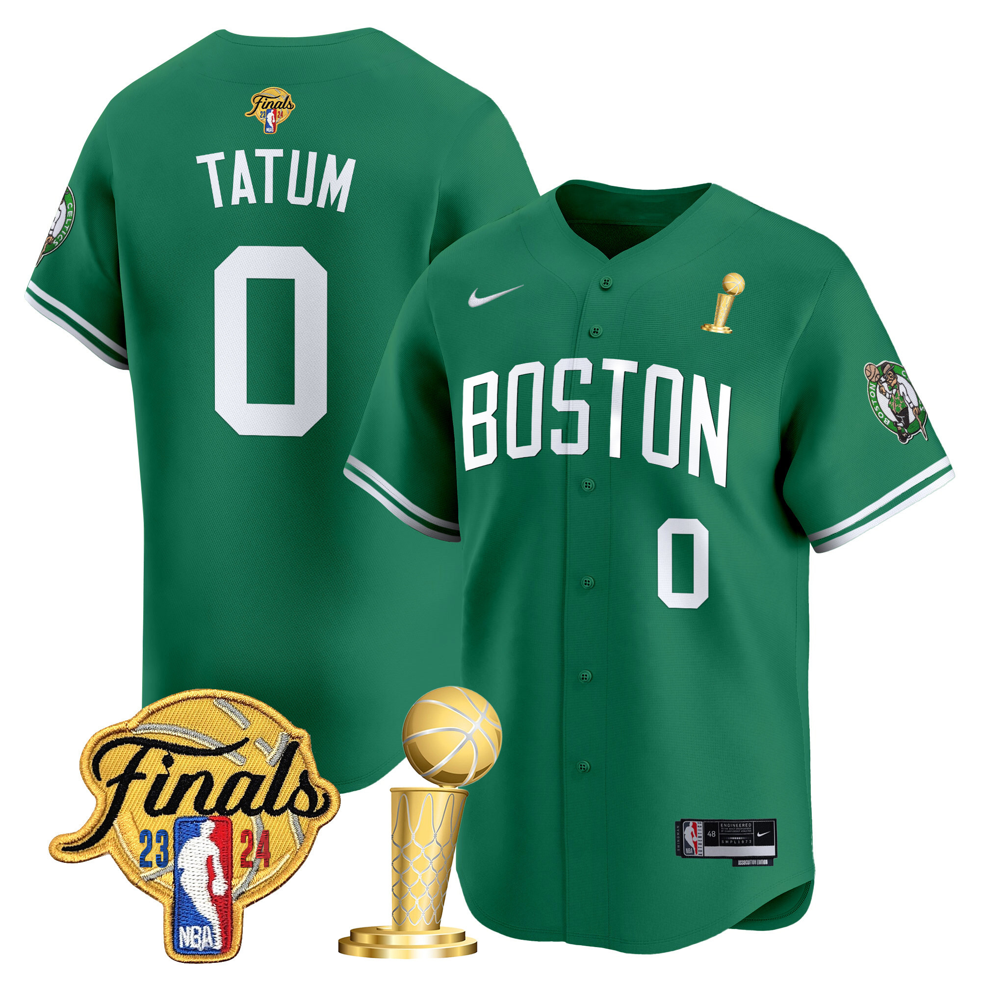 Men's Boston Celtics 2024 Final & Champions Patch Baseball Jersey - All Stitched