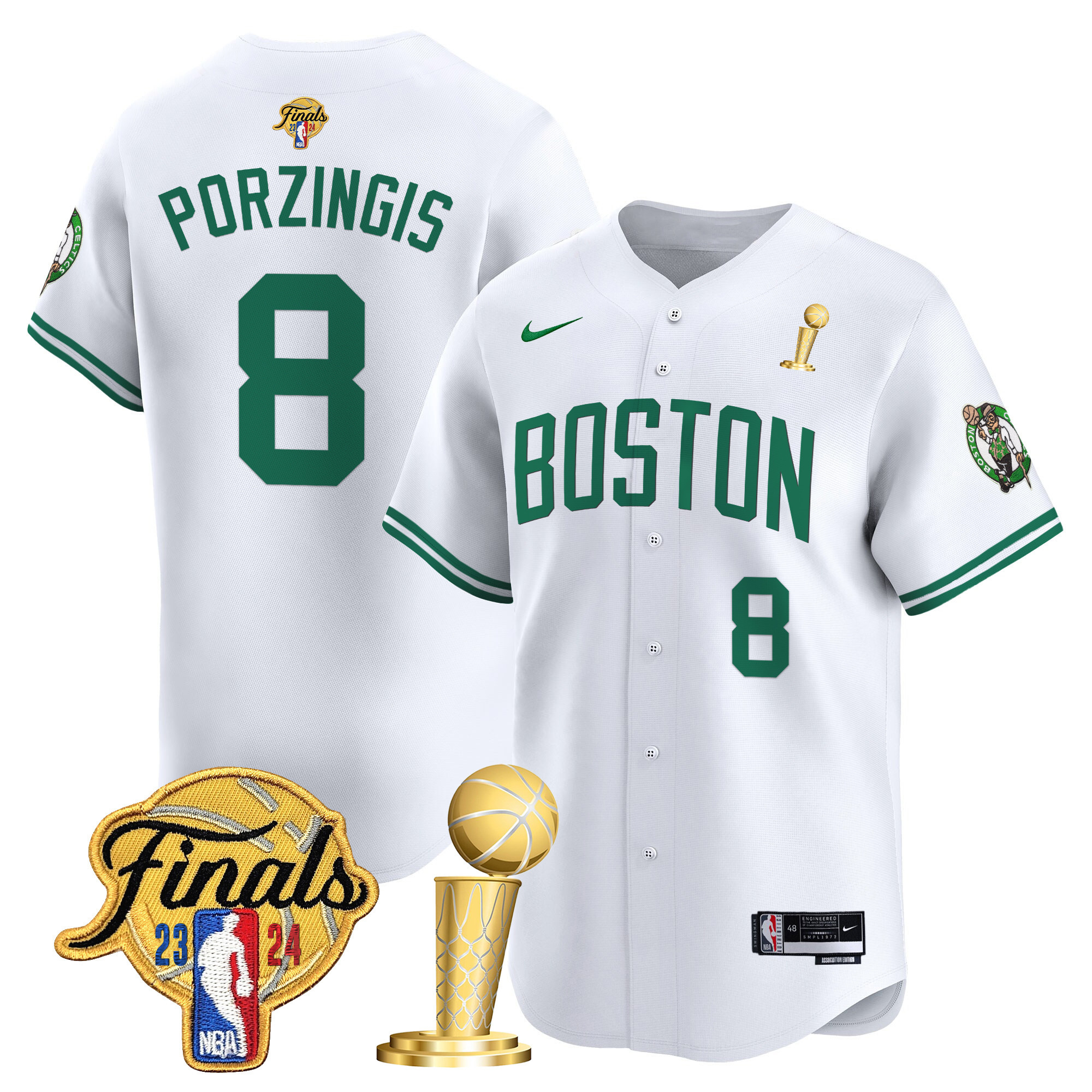 Men's Boston Celtics 2024 Final & Champions Patch Baseball Jersey - All Stitched
