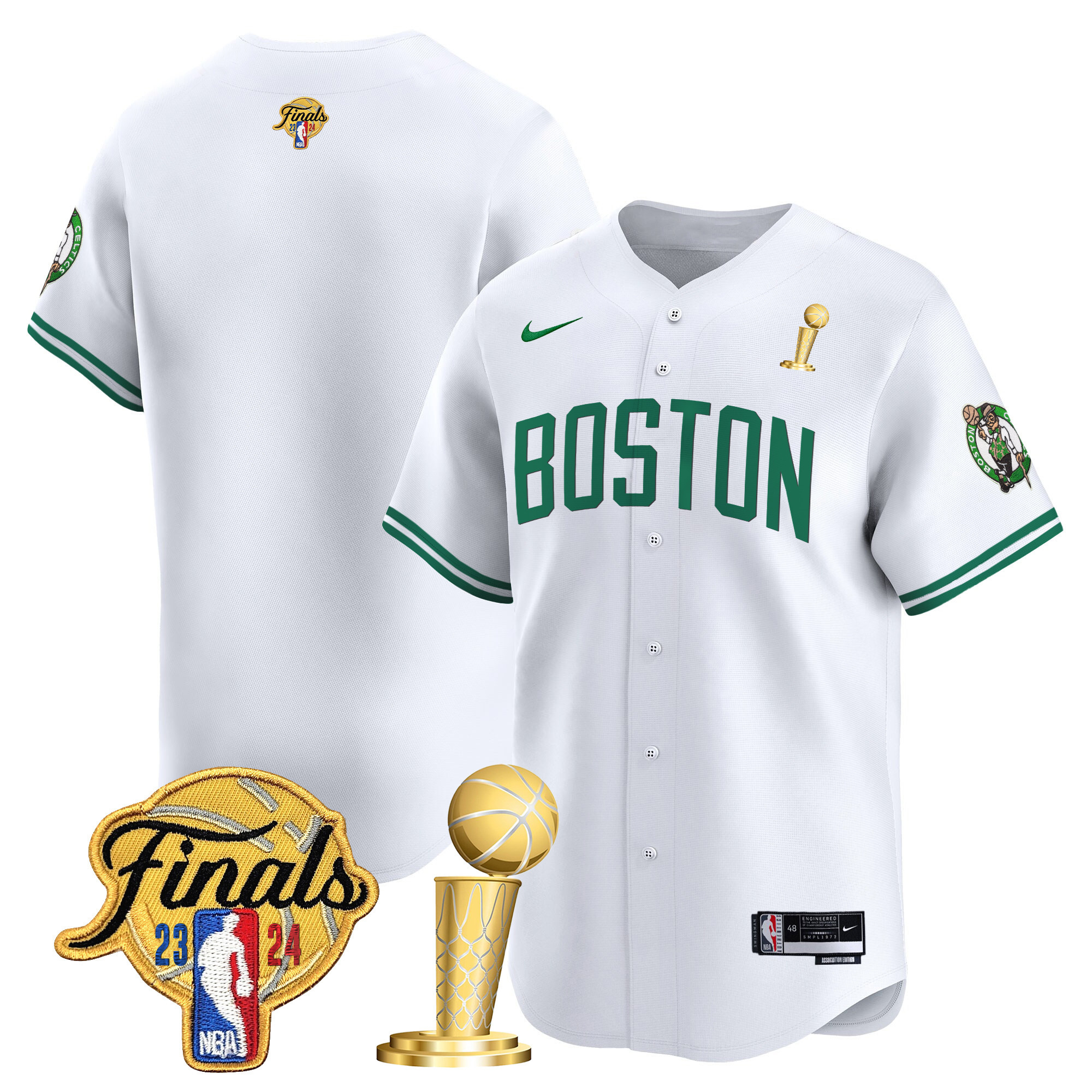 Men's Boston Celtics 2024 Final & Champions Patch Baseball Jersey - All Stitched