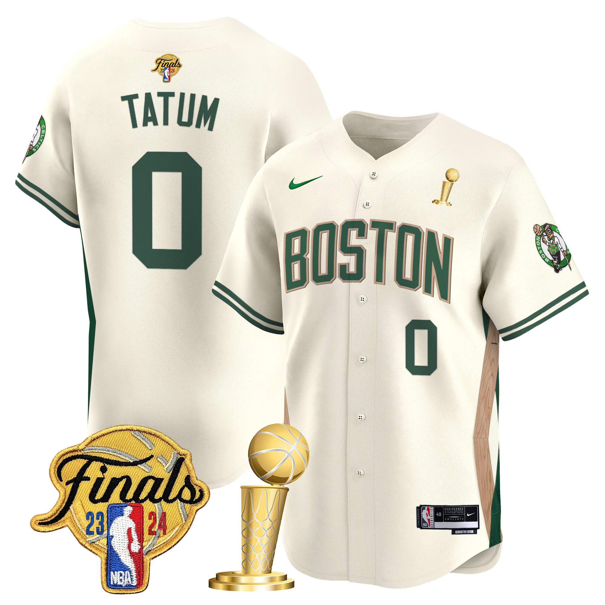 Men's Boston Celtics 2024 Final & Champions Patch Baseball Jersey - All Stitched