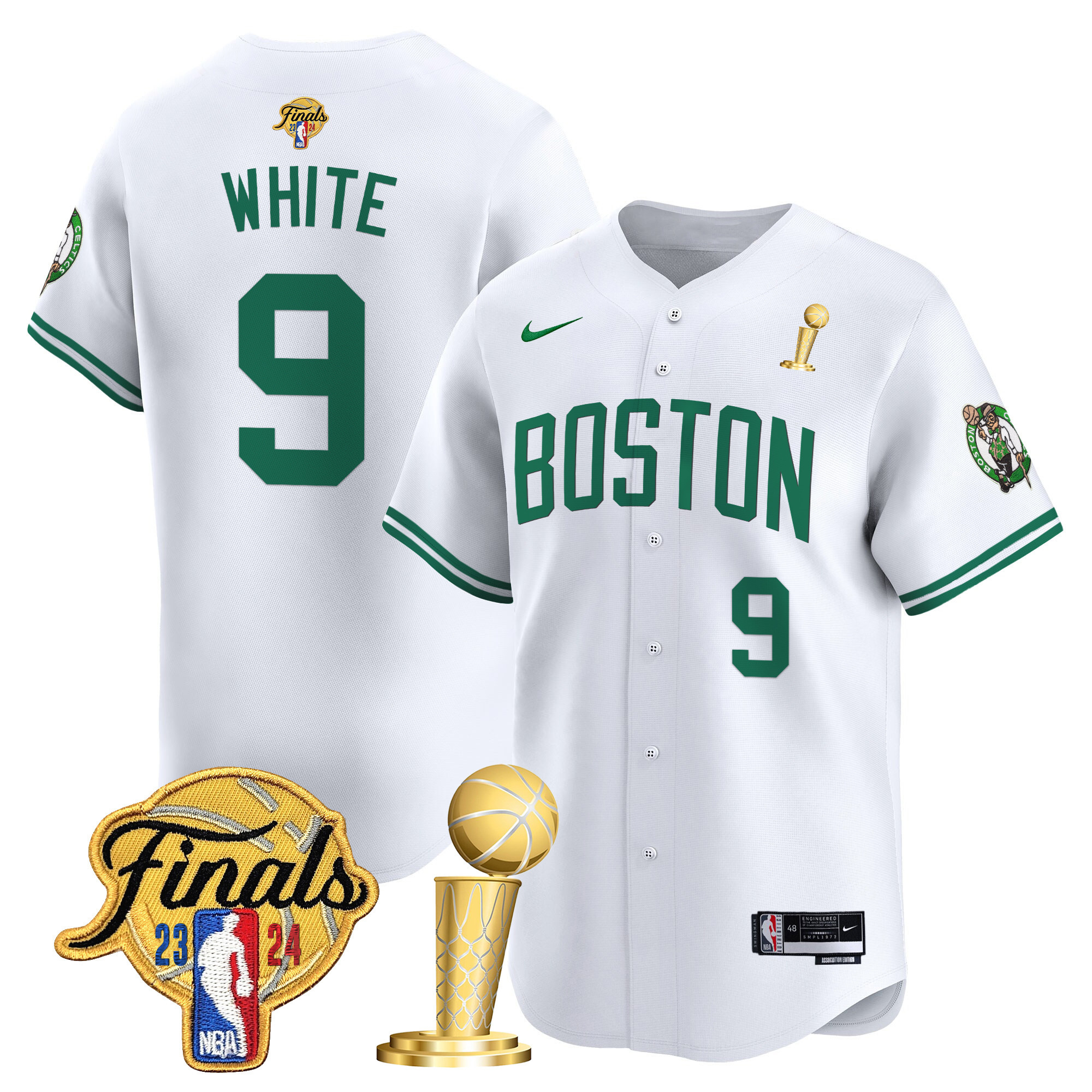 Men's Boston Celtics 2024 Final & Champions Patch Baseball Jersey - All Stitched