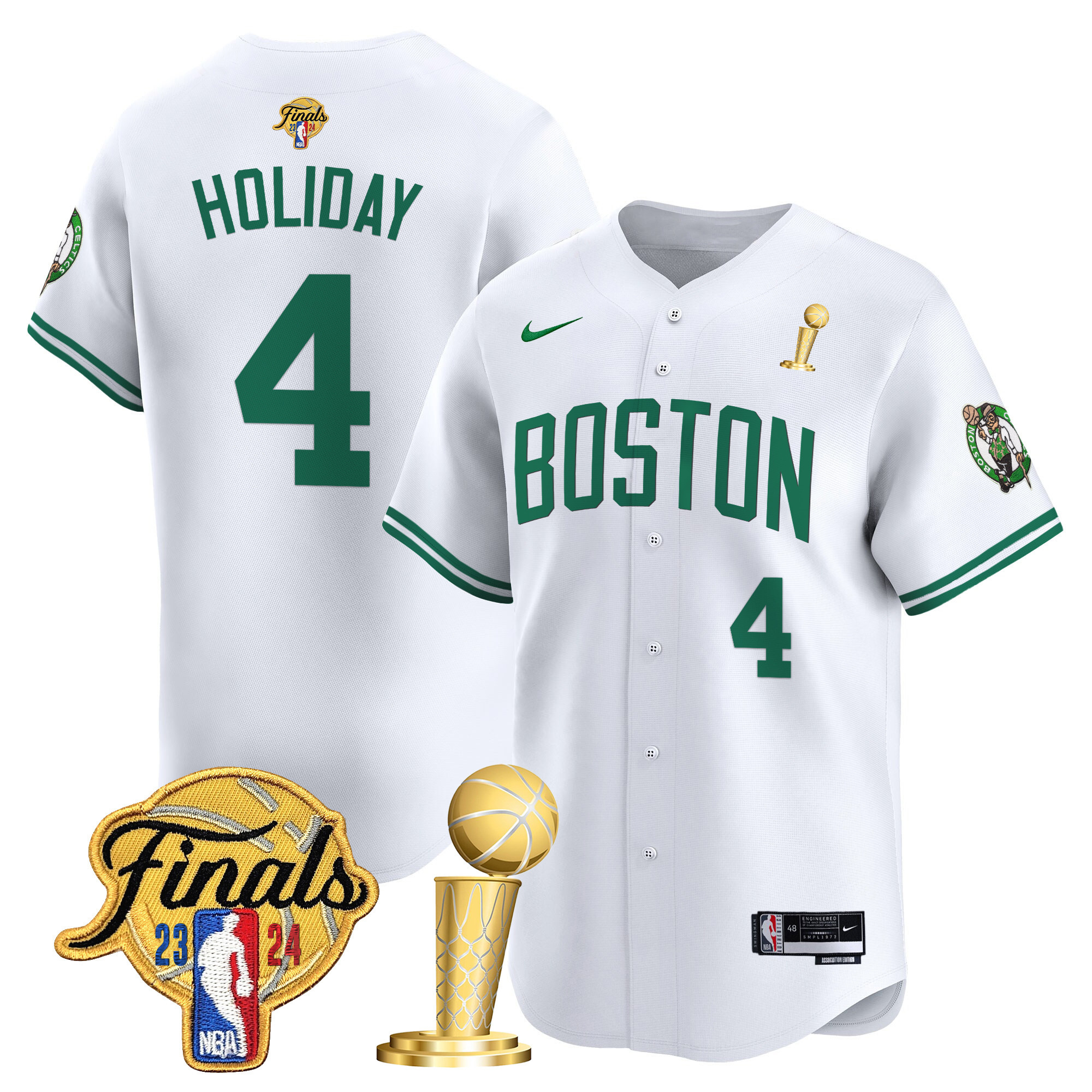 Men's Boston Celtics 2024 Final & Champions Patch Baseball Jersey - All Stitched