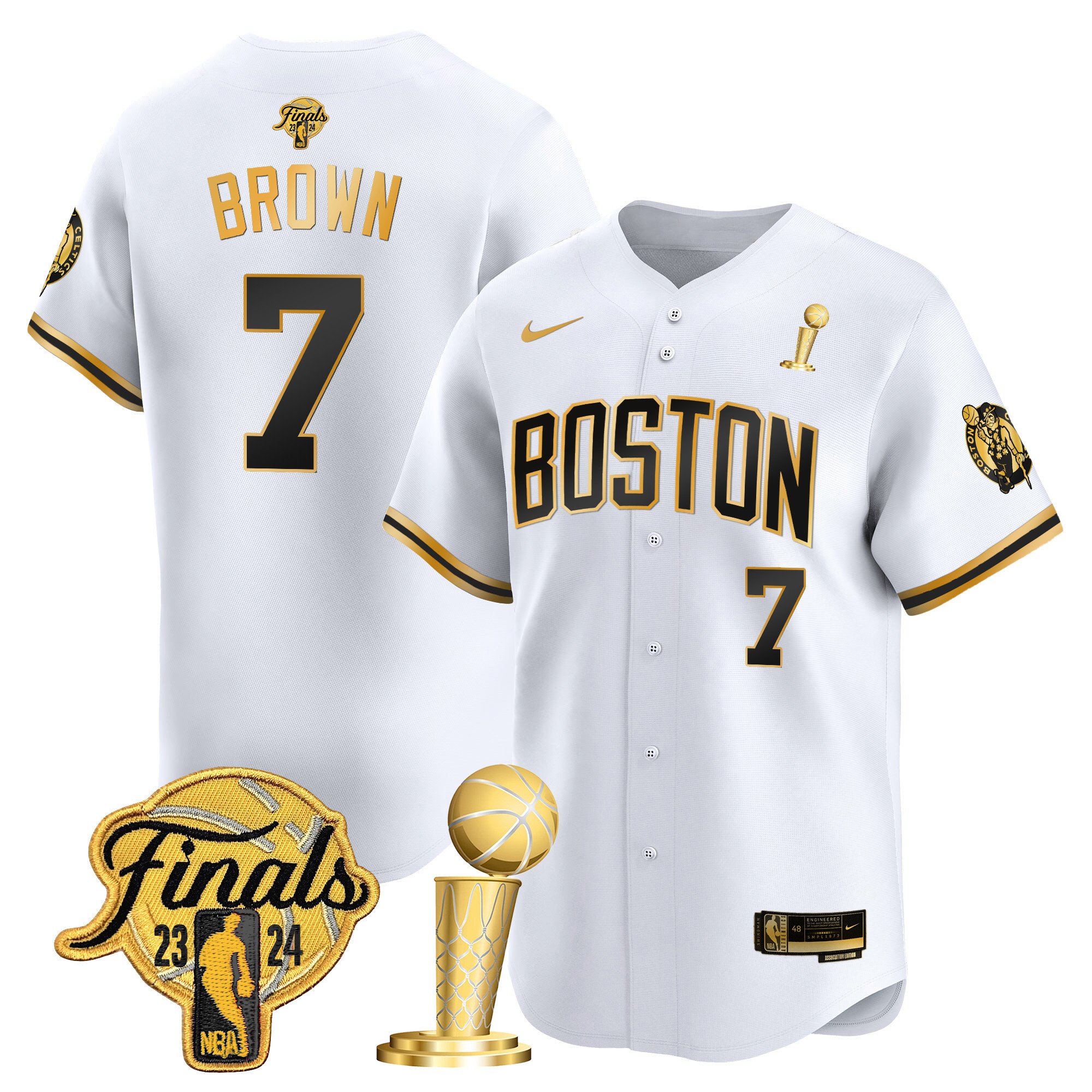 Men's Boston Celtics 2024 Final & Champions Patch Baseball Jersey - All Stitched