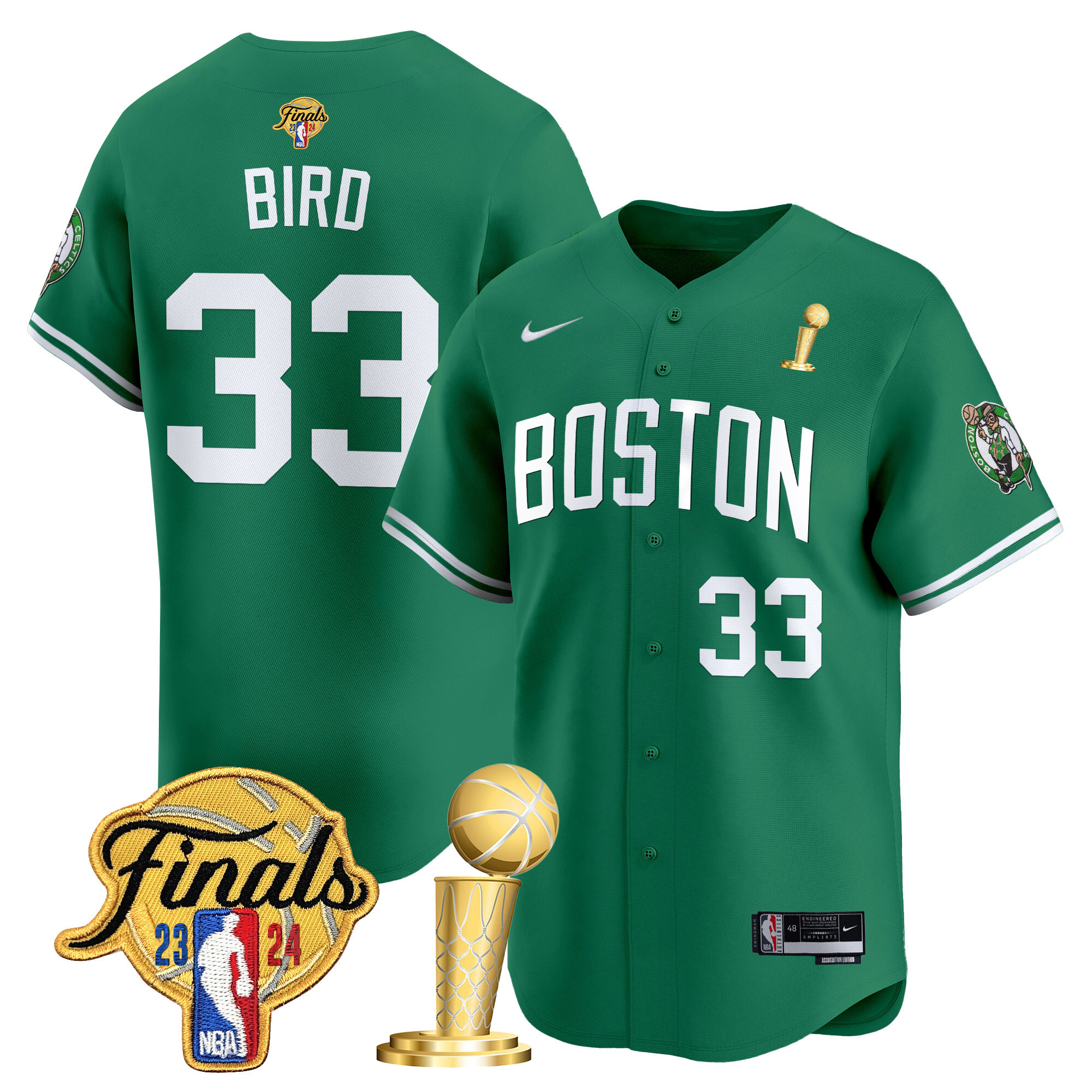 Men's Boston Celtics 2024 Final & Champions Patch Baseball Jersey - All Stitched