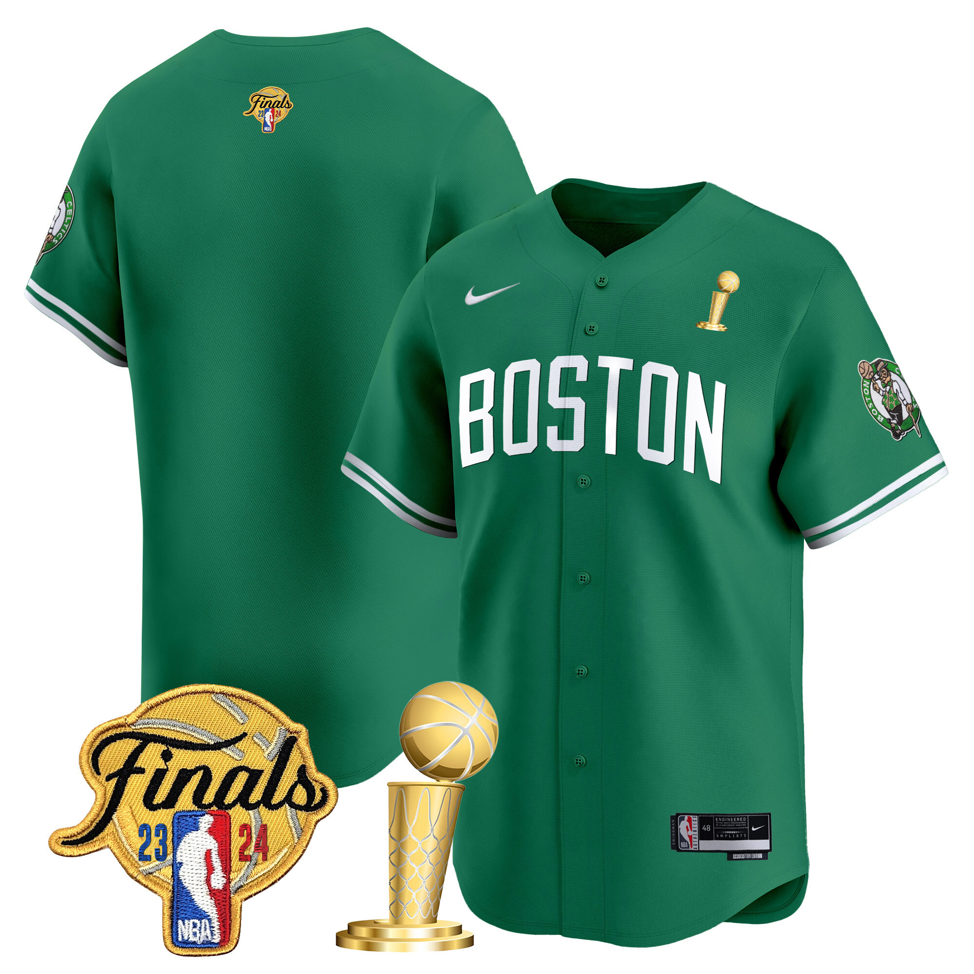 Men's Boston Celtics 2024 Final & Champions Patch Baseball Jersey - All Stitched