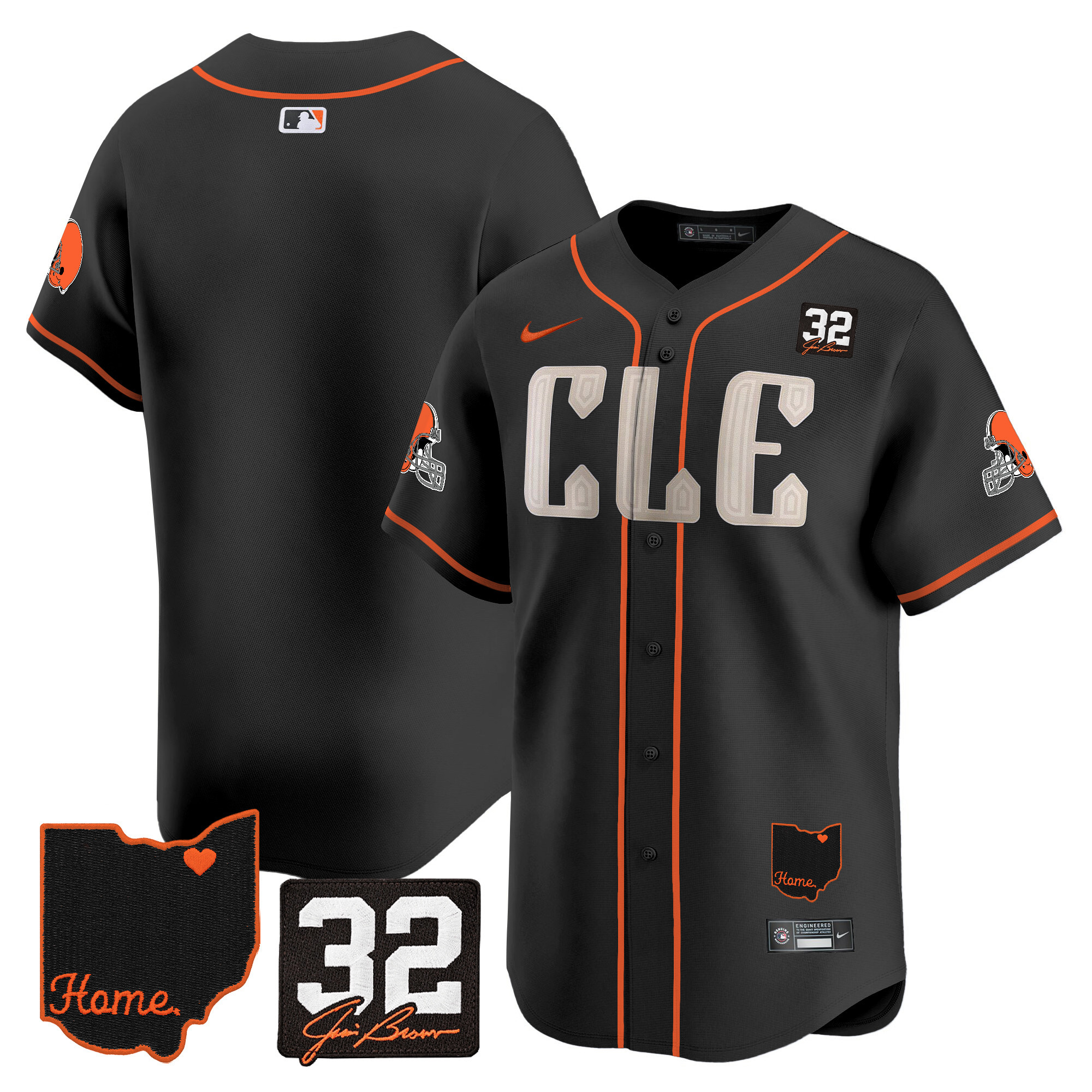 Men's Browns #32 Jim Brown Memorial & Home Patch Vapor Premier Limited Jersey - All Stitched