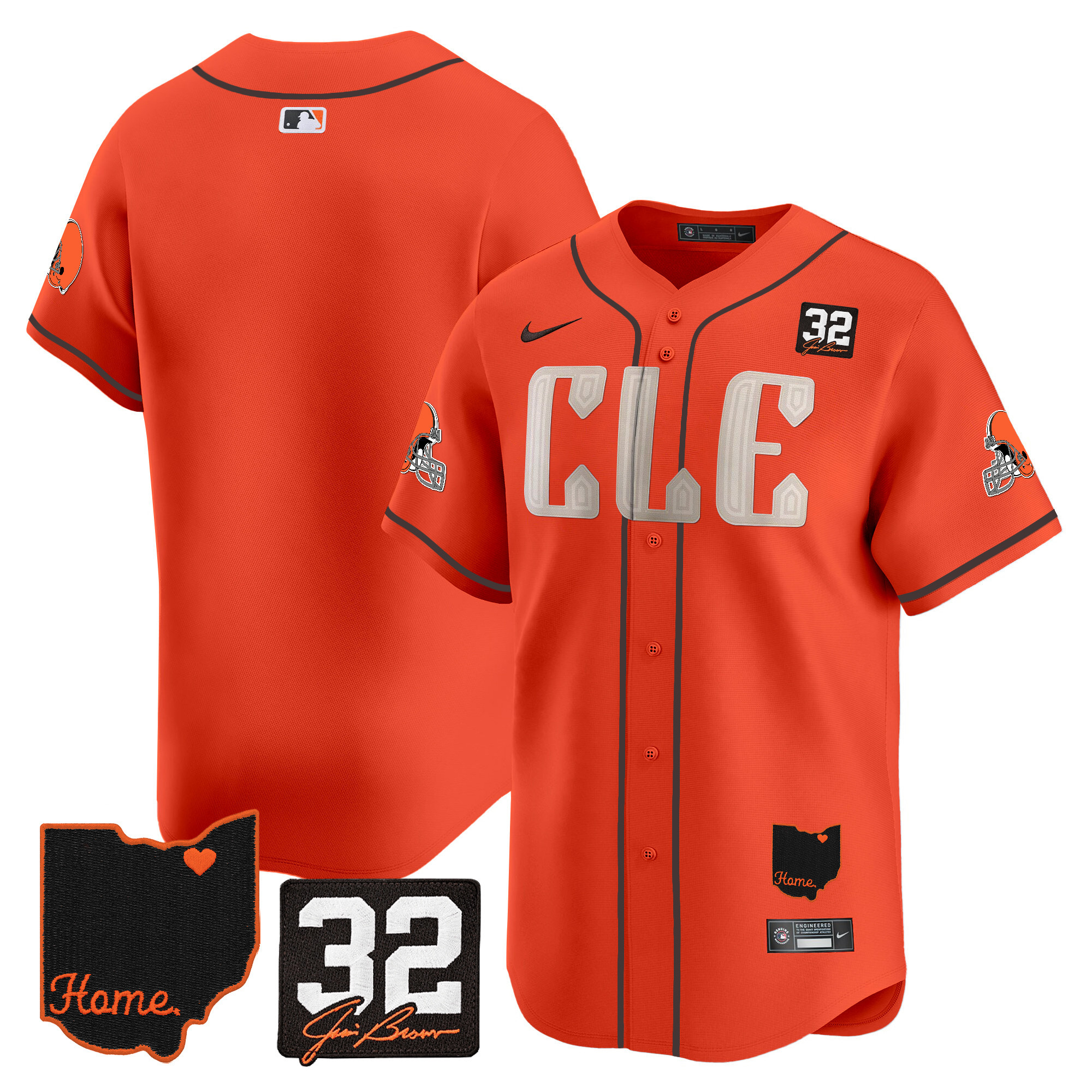 Men's Browns #32 Jim Brown Memorial & Home Patch Vapor Premier Limited Jersey - All Stitched