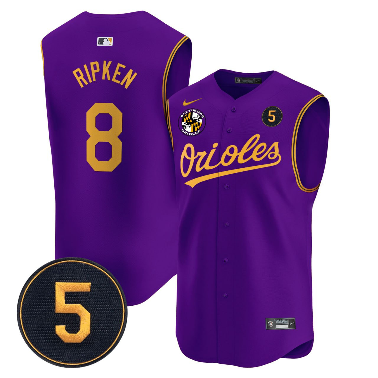 Men’s Cal Ripken Baltimore Orioles Robinson Patch Vapor Premier Limited Jersey - All Stitched - Sleeveless