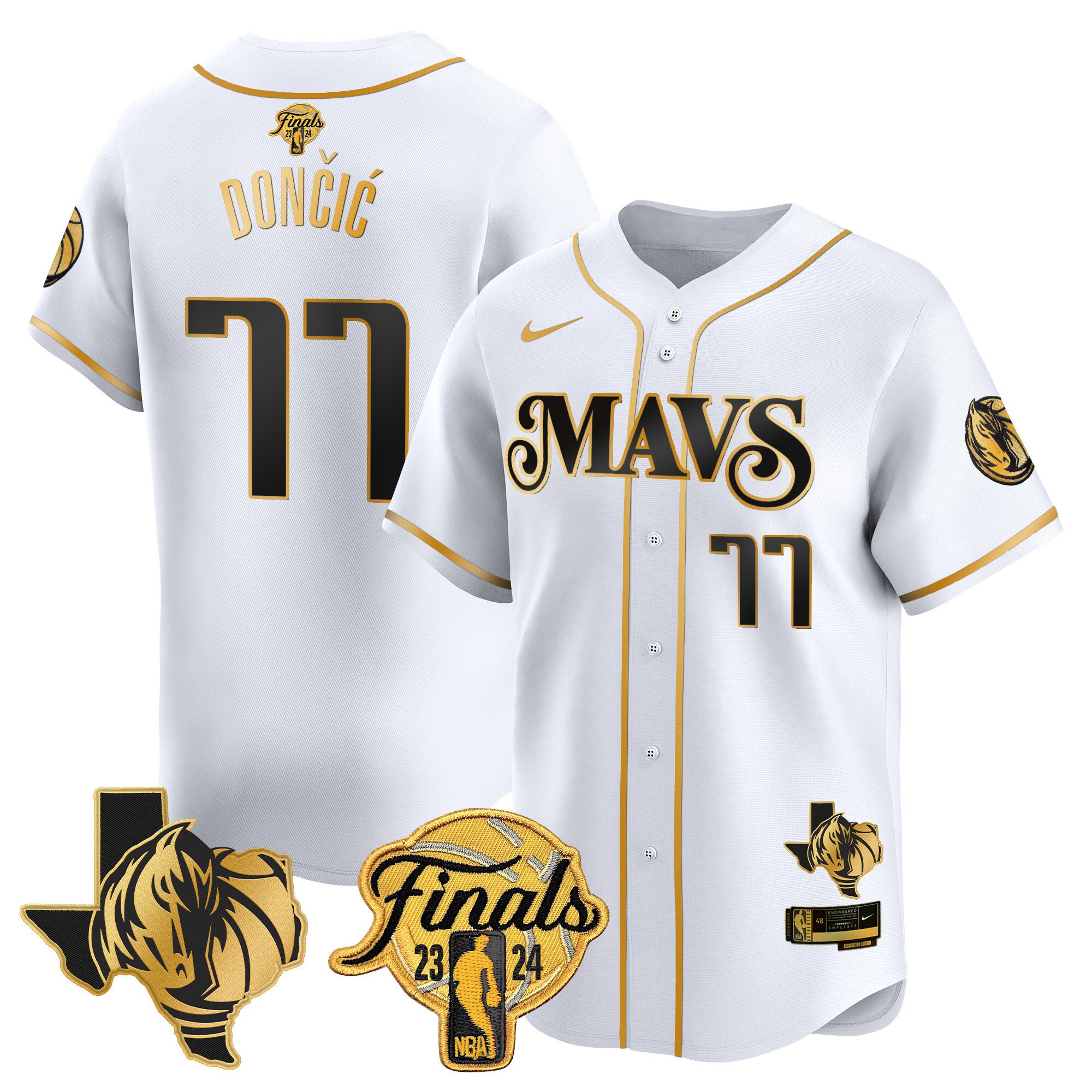 Men's Dallas Mavericks 2024 Finals & Texas Patch Baseball Jersey - All Stitched