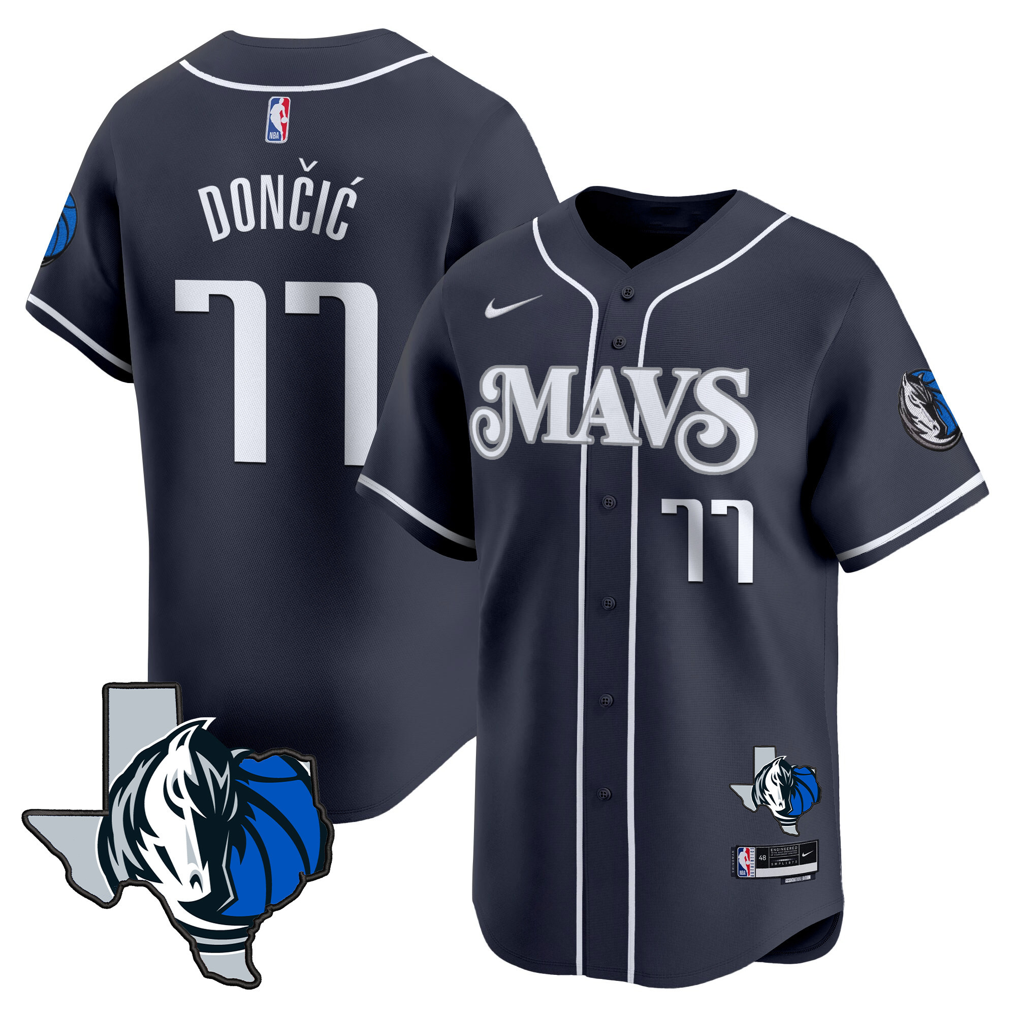 Men's Dallas Mavericks Texas Patch Baseball Jersey - All Stitched