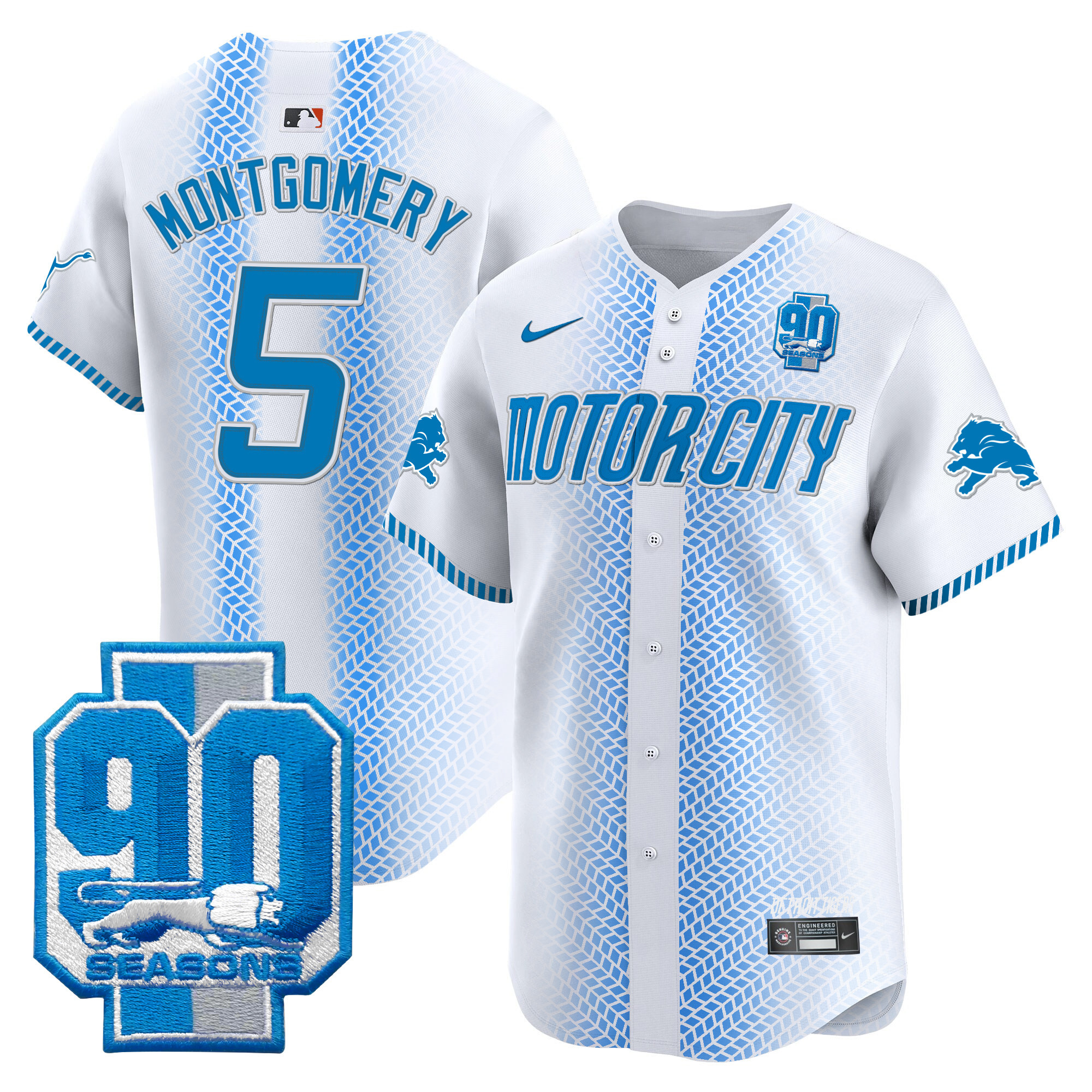 Men's Detroit Lions 90th Year Patch Vapor Premier Limited Jersey - All Stitched