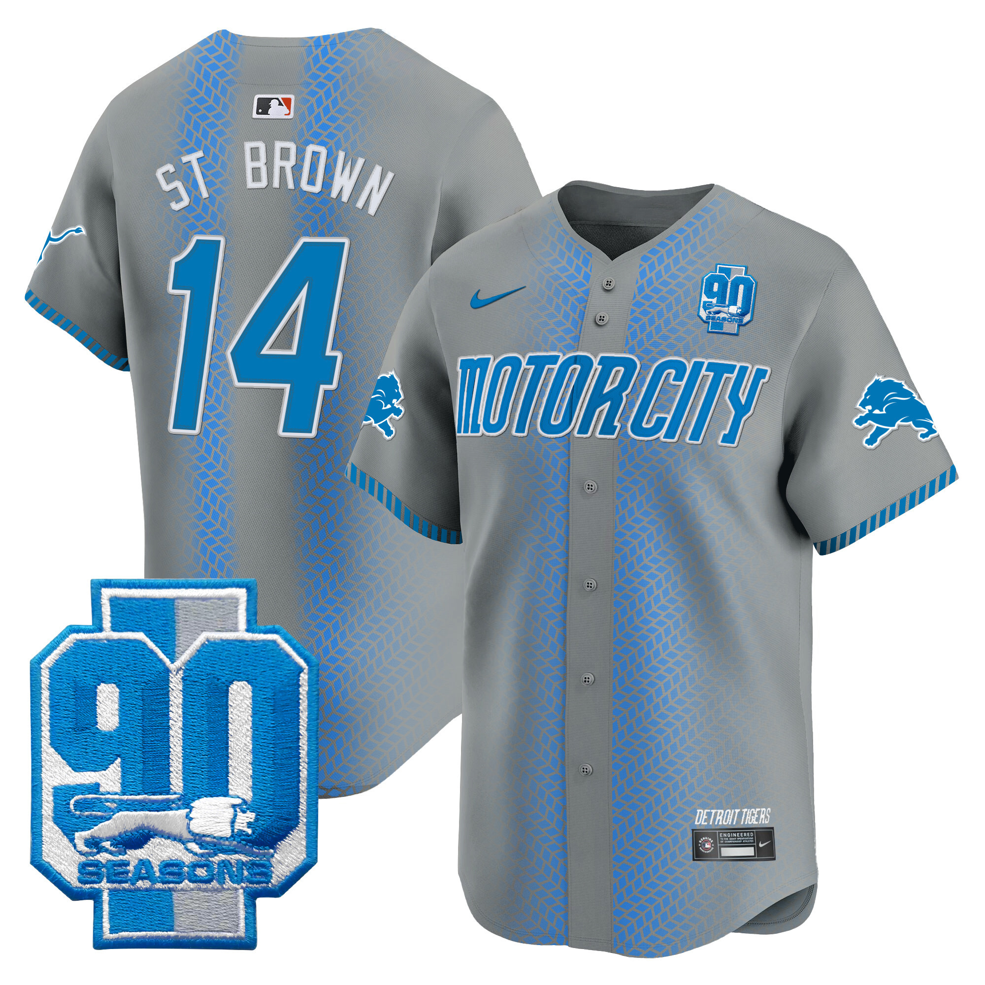 Men's Detroit Lions 90th Year Patch Vapor Premier Limited Jersey - All Stitched