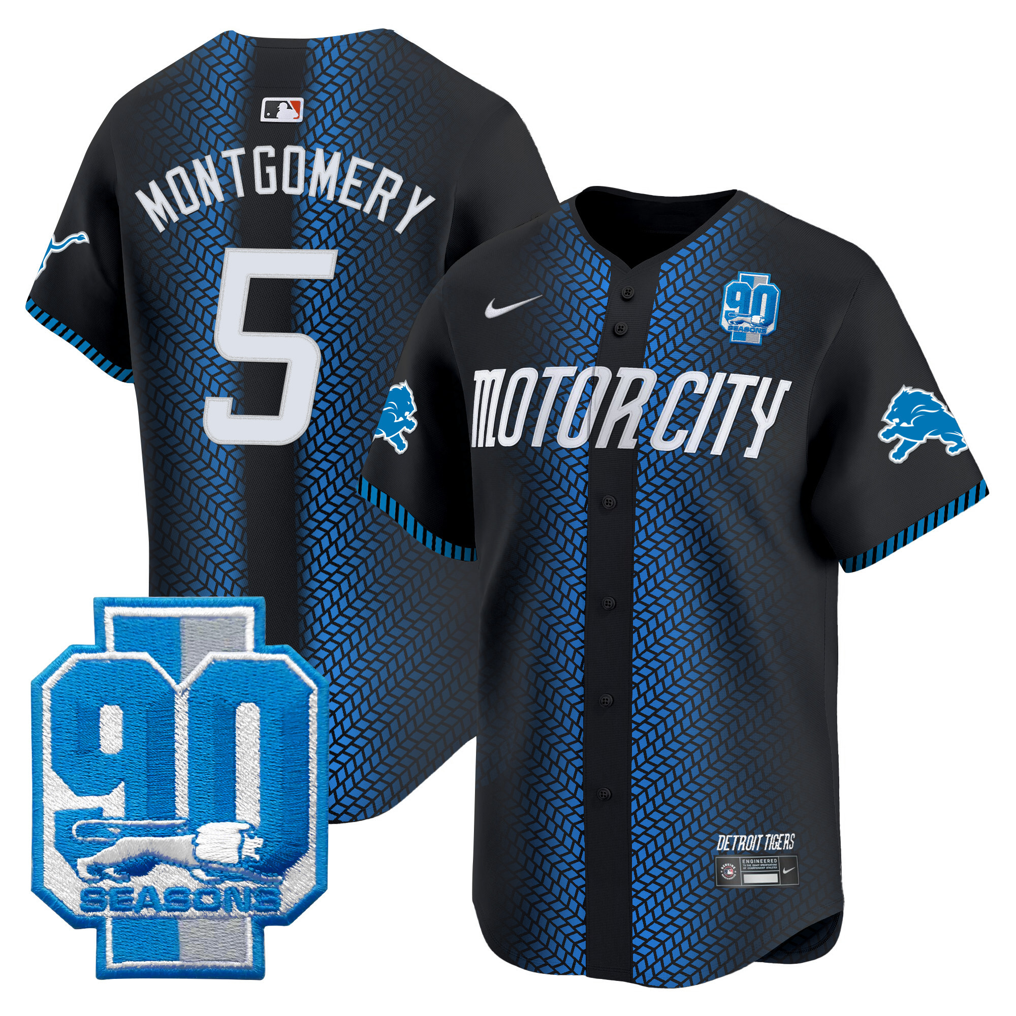 Men's Detroit Lions 90th Year Patch Vapor Premier Limited Jersey - All Stitched