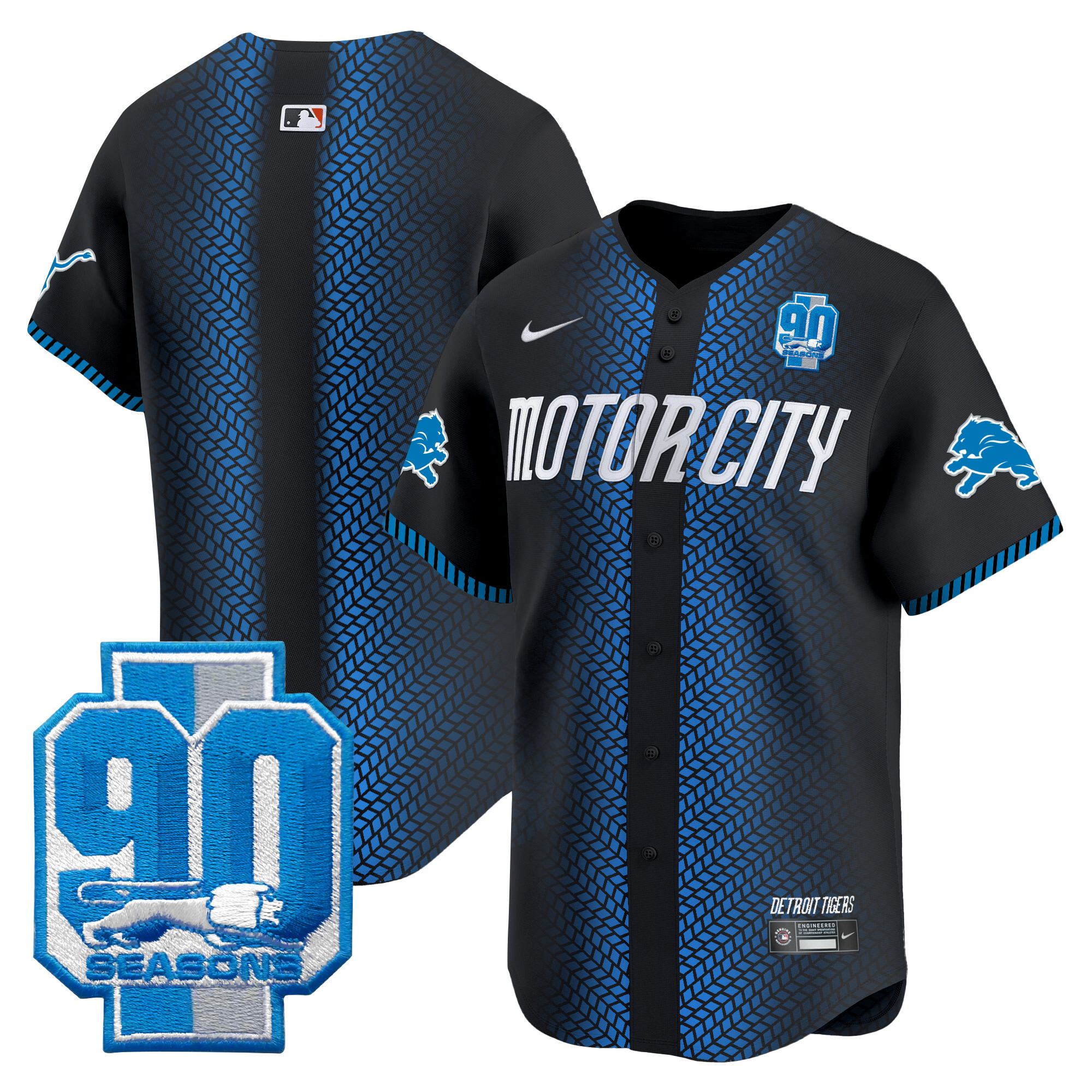 Men's Detroit Lions 90th Year Patch Vapor Premier Limited Jersey - All Stitched