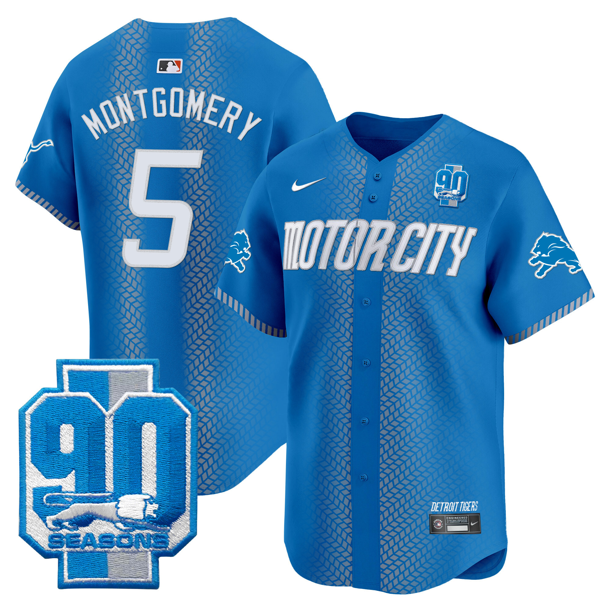 Men's Detroit Lions 90th Year Patch Vapor Premier Limited Jersey - All Stitched