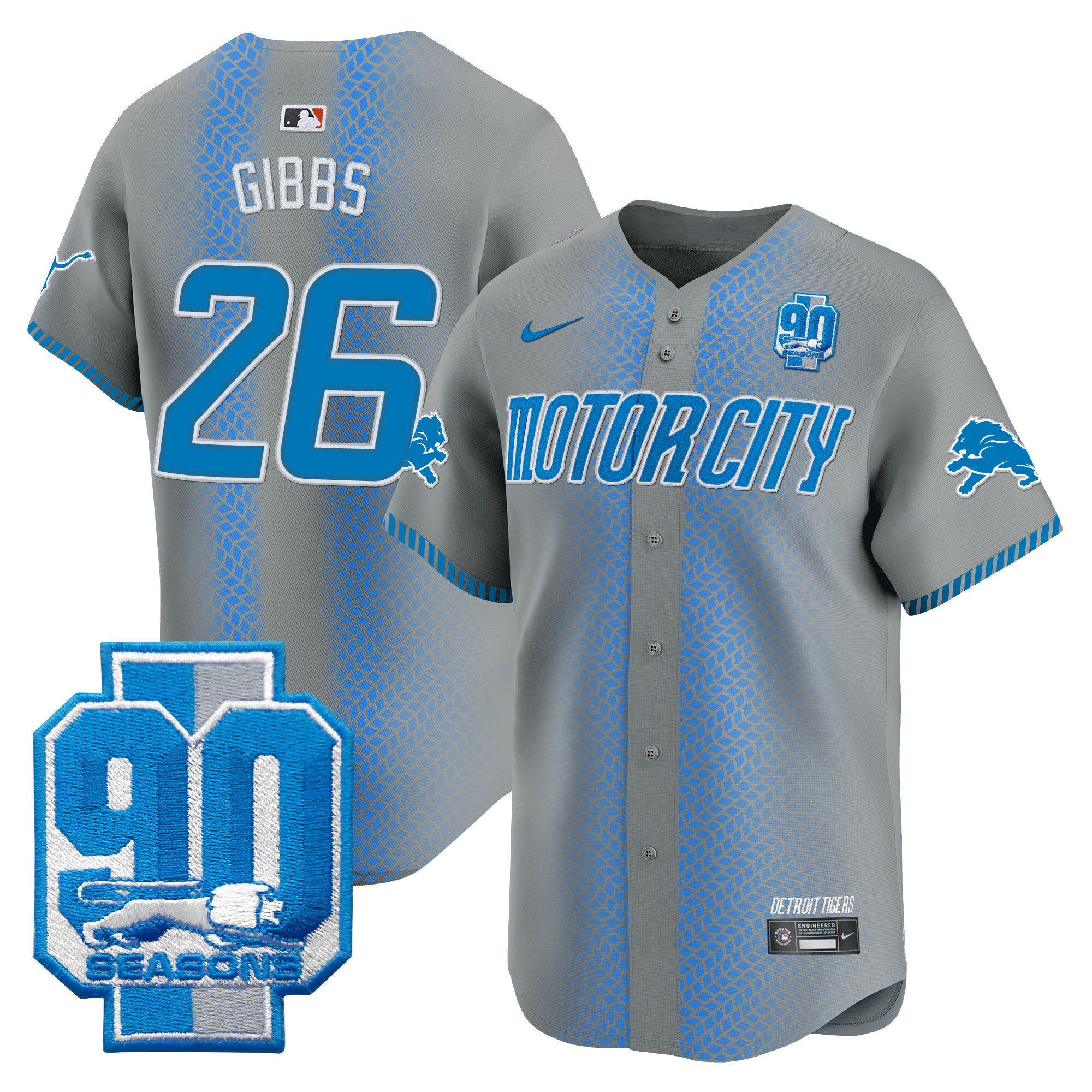 Men's Detroit Lions 90th Year Patch Vapor Premier Limited Jersey - All Stitched