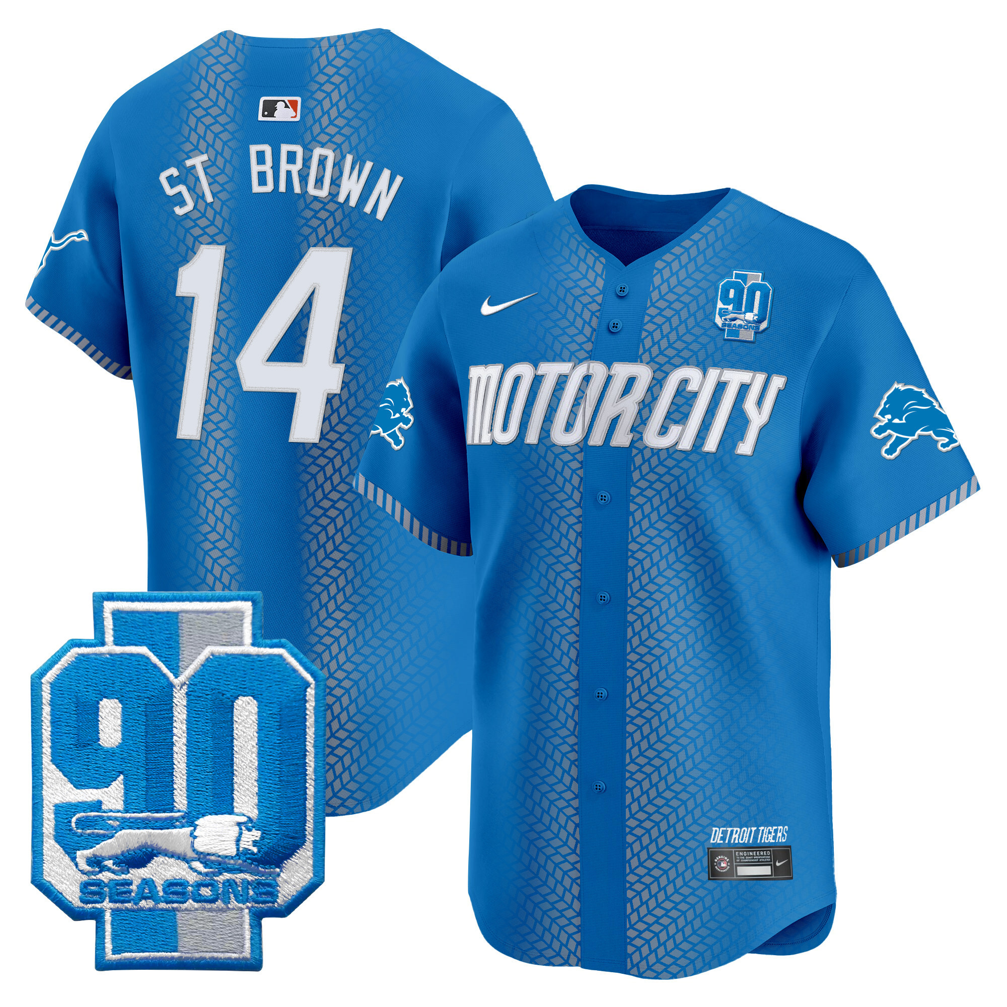 Men's Detroit Lions 90th Year Patch Vapor Premier Limited Jersey - All Stitched