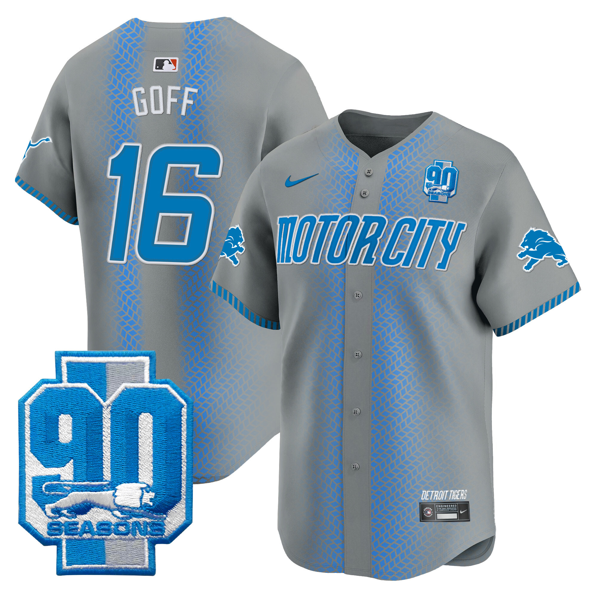 Men's Detroit Lions 90th Year Patch Vapor Premier Limited Jersey - All Stitched