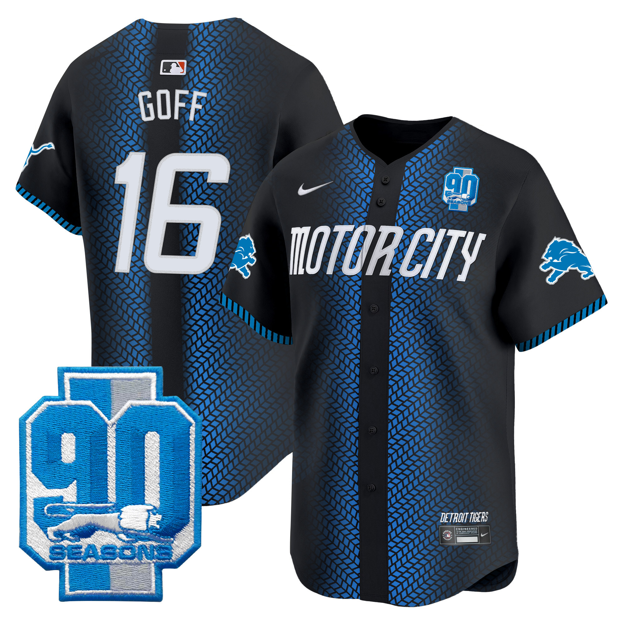 Men's Detroit Lions 90th Year Patch Vapor Premier Limited Jersey - All Stitched