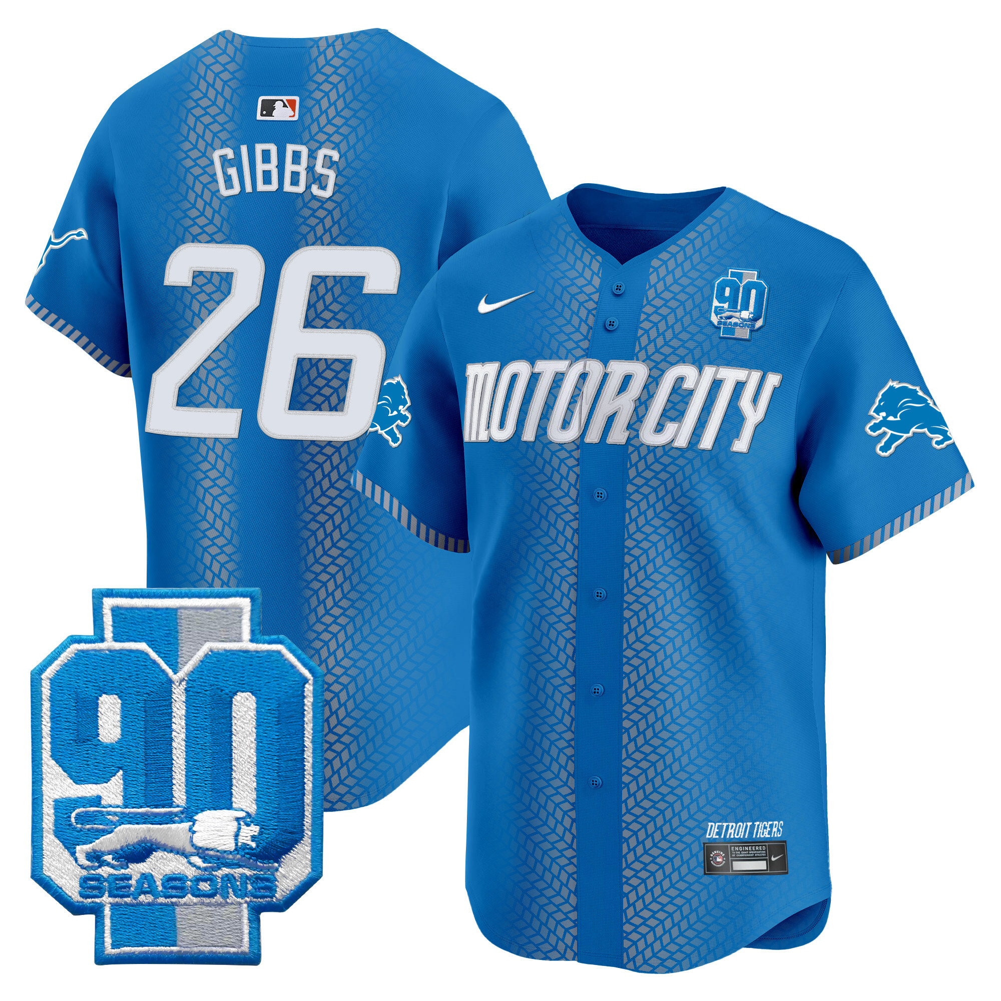 Men's Detroit Lions 90th Year Patch Vapor Premier Limited Jersey - All Stitched