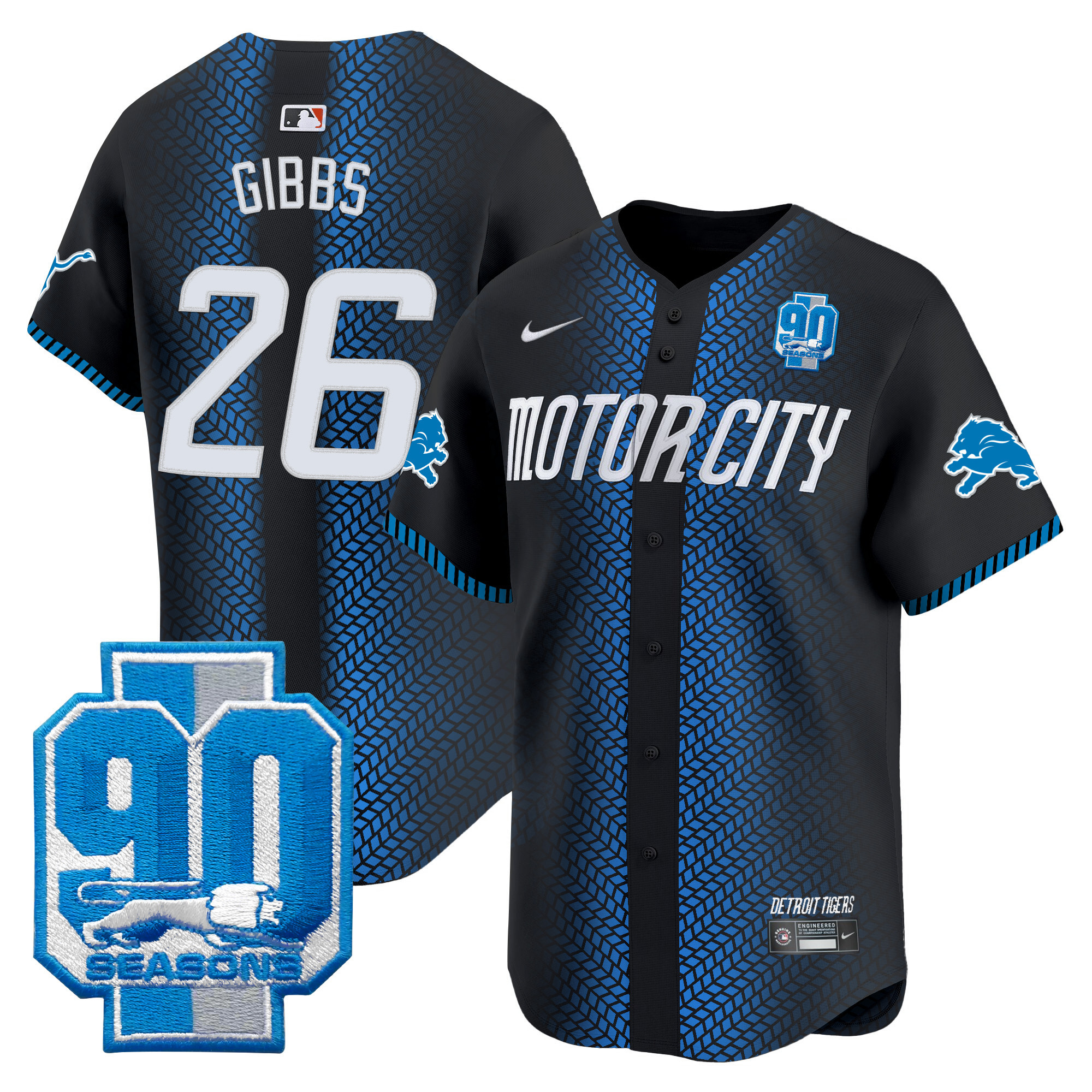 Men's Detroit Lions 90th Year Patch Vapor Premier Limited Jersey - All Stitched
