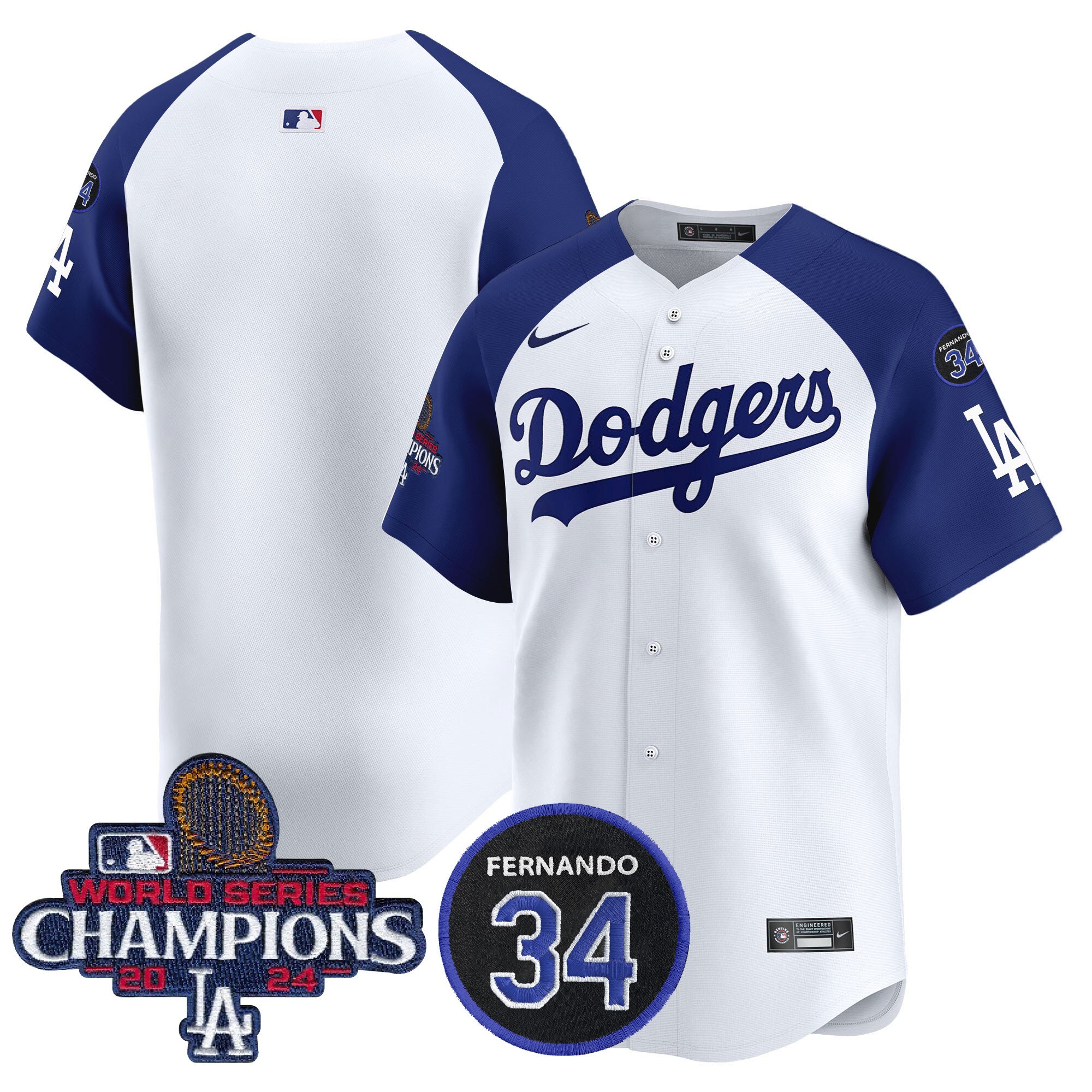 Men's Dodgers 2024 World Series Champions Patch Vapor Premier Limited Jersey V2 - All Stitched