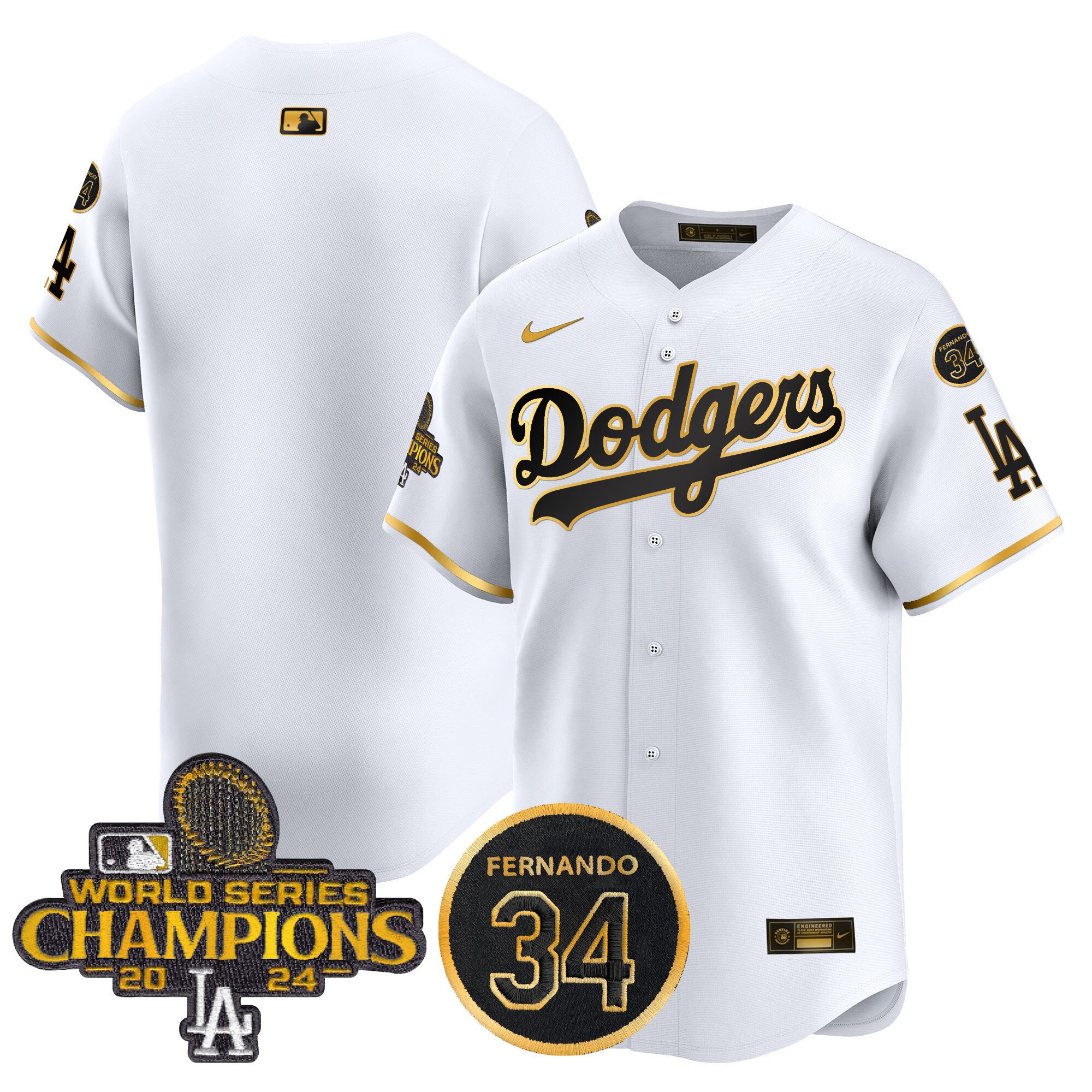 Men's Dodgers 2024 World Series Champions Patch Vapor Premier Limited Jersey V2 - All Stitched