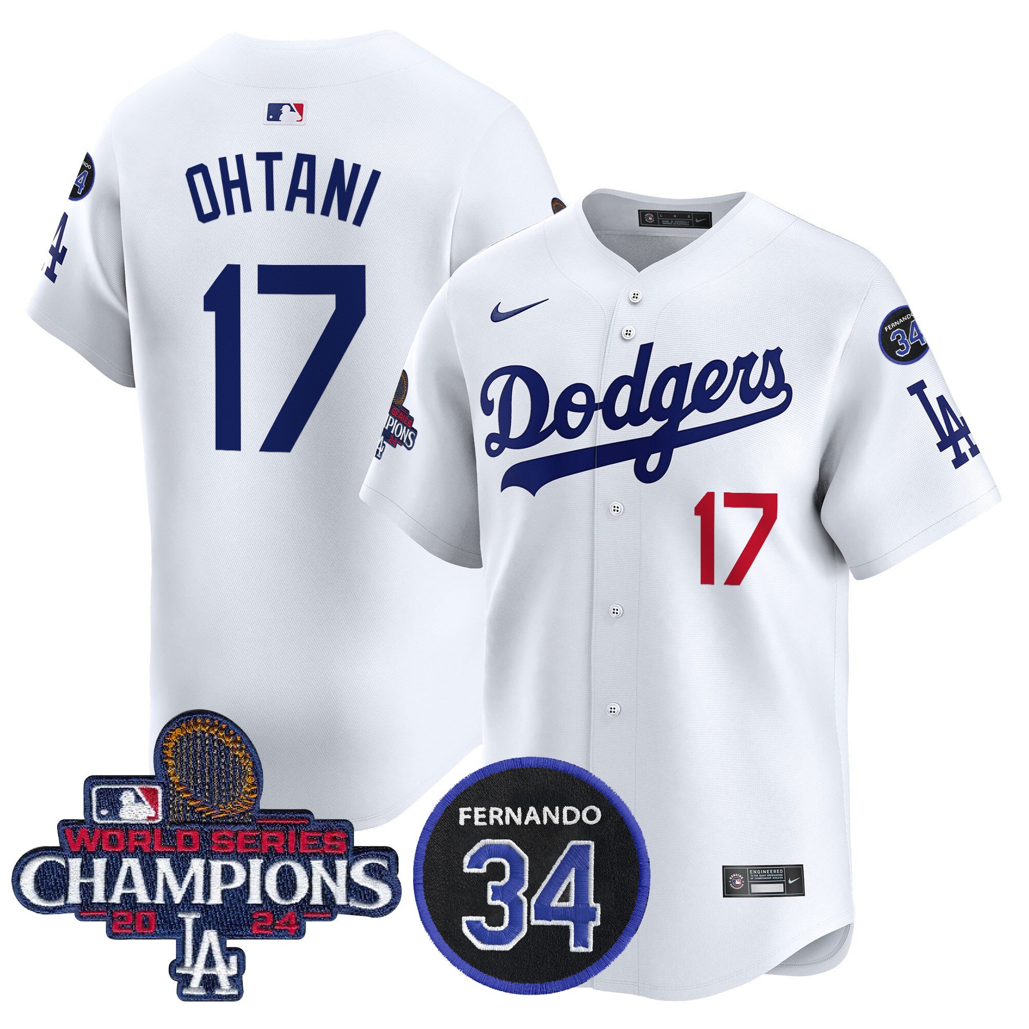 Men's Dodgers 2024 World Series Champions Patch Vapor Premier Limited Jersey V2 - All Stitched