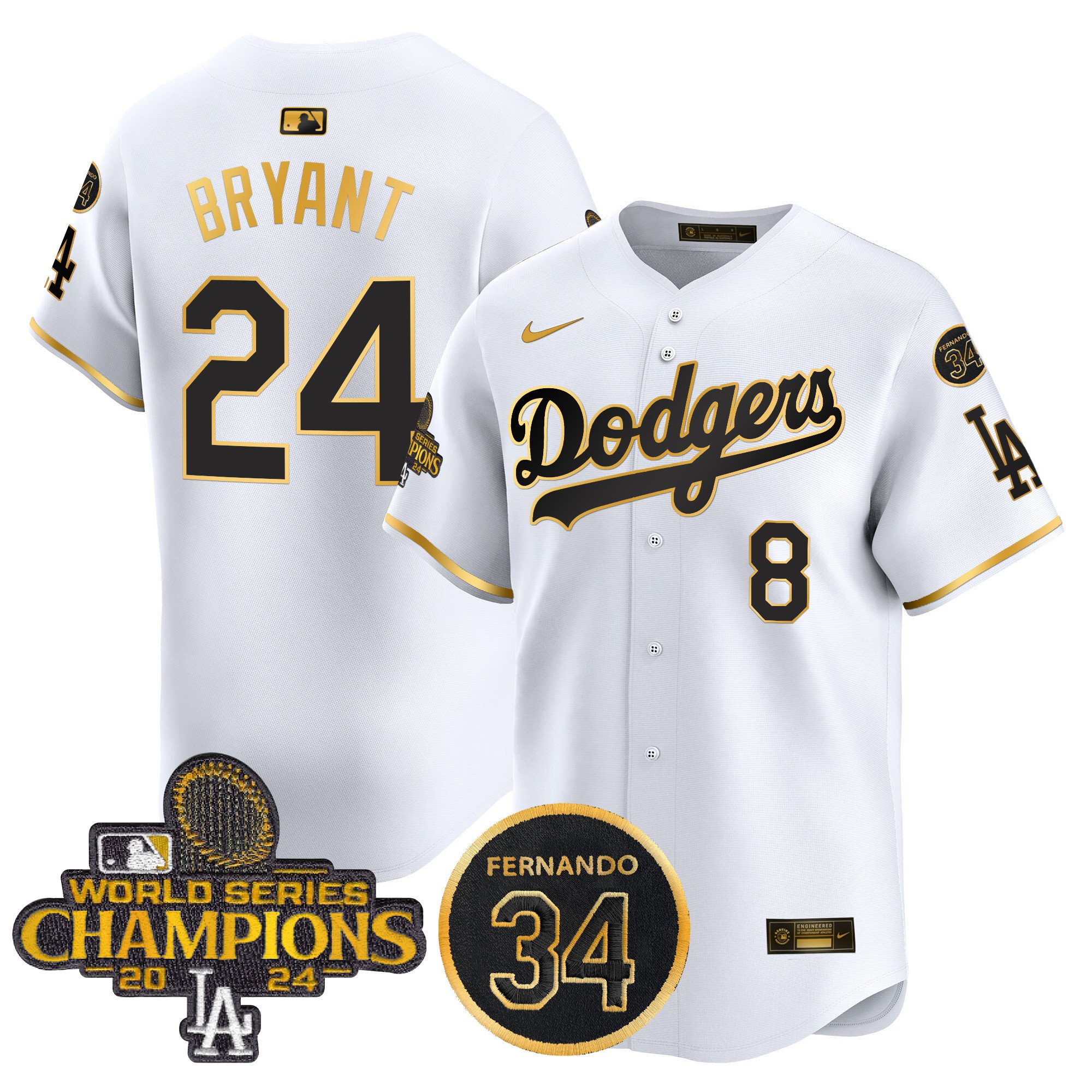 Men's Dodgers 2024 World Series Champions Patch Vapor Premier Limited Jersey V2 - All Stitched