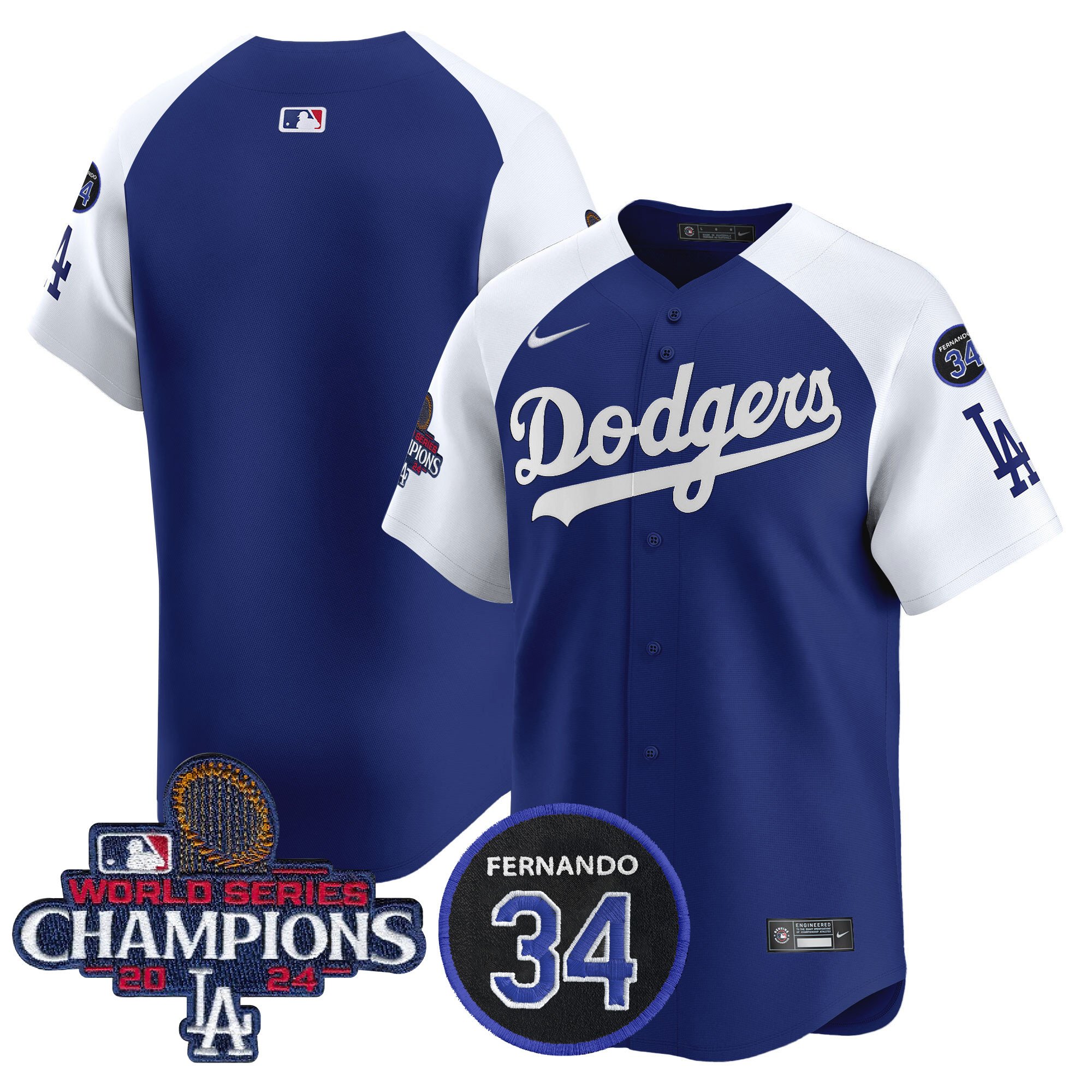 Men's Dodgers 2024 World Series Champions Patch Vapor Premier Limited Jersey V2 - All Stitched