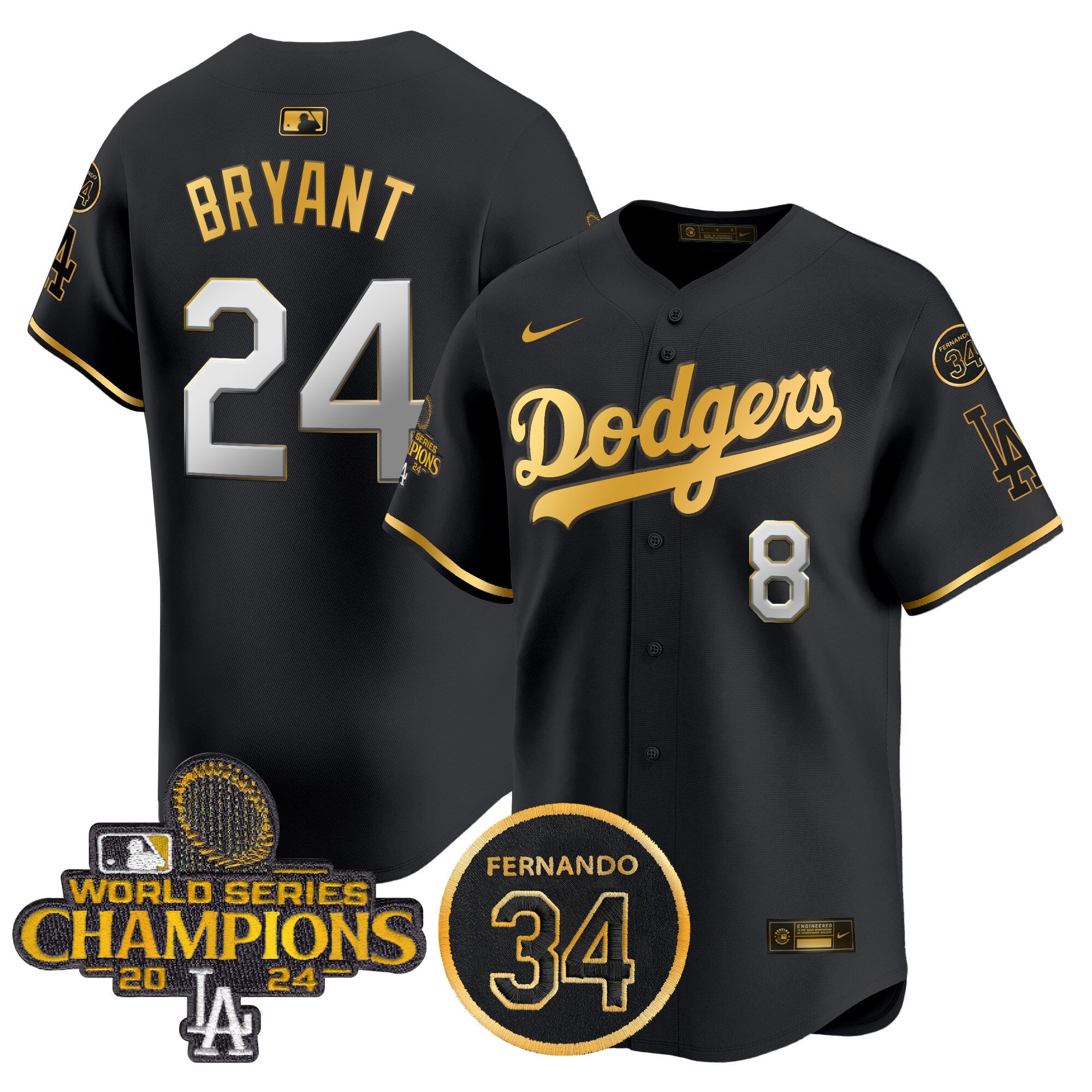 Men's Dodgers 2024 World Series Champions Patch Vapor Premier Limited Jersey V2 - All Stitched