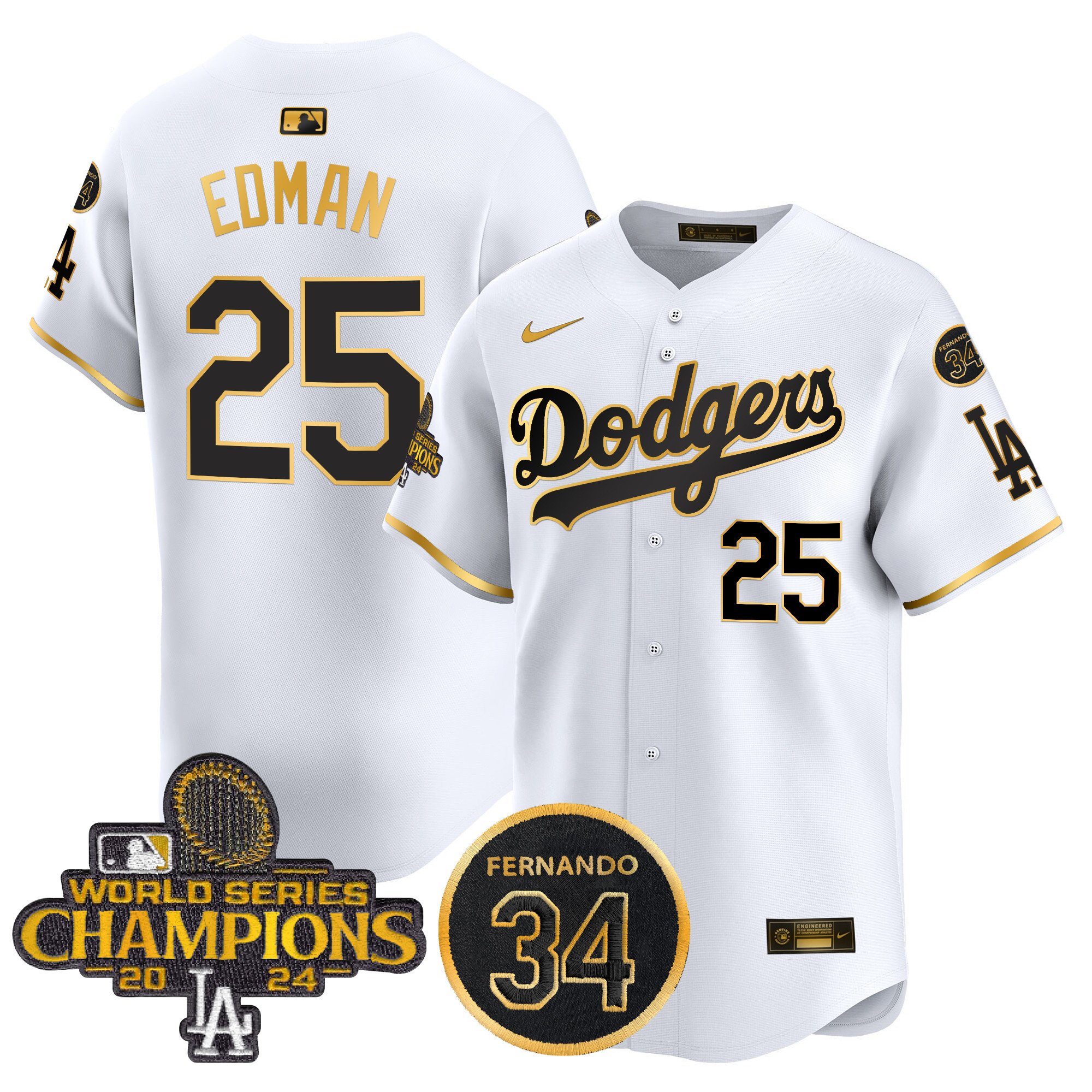 Men's Dodgers 2024 World Series Champions Patch Vapor Premier Limited Jersey V2 - All Stitched