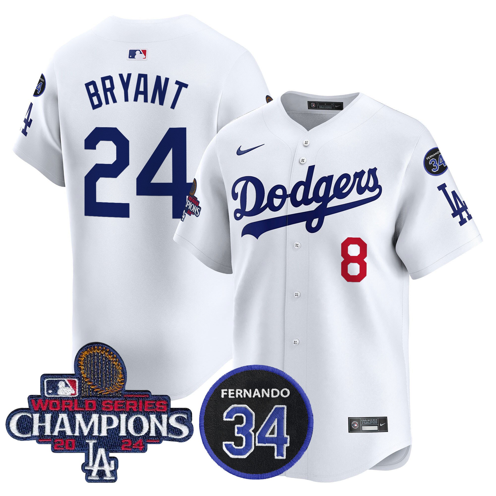 Men's Dodgers 2024 World Series Champions Patch Vapor Premier Limited Jersey V2 - All Stitched