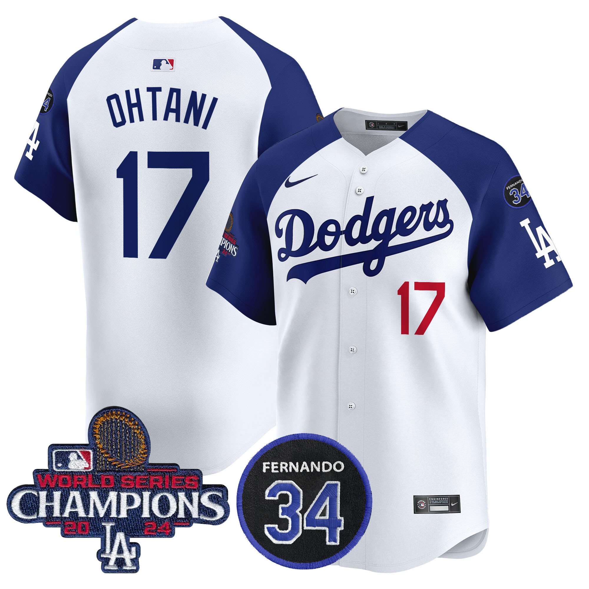 Men's Dodgers 2024 World Series Champions Patch Vapor Premier Limited Jersey V2 - All Stitched