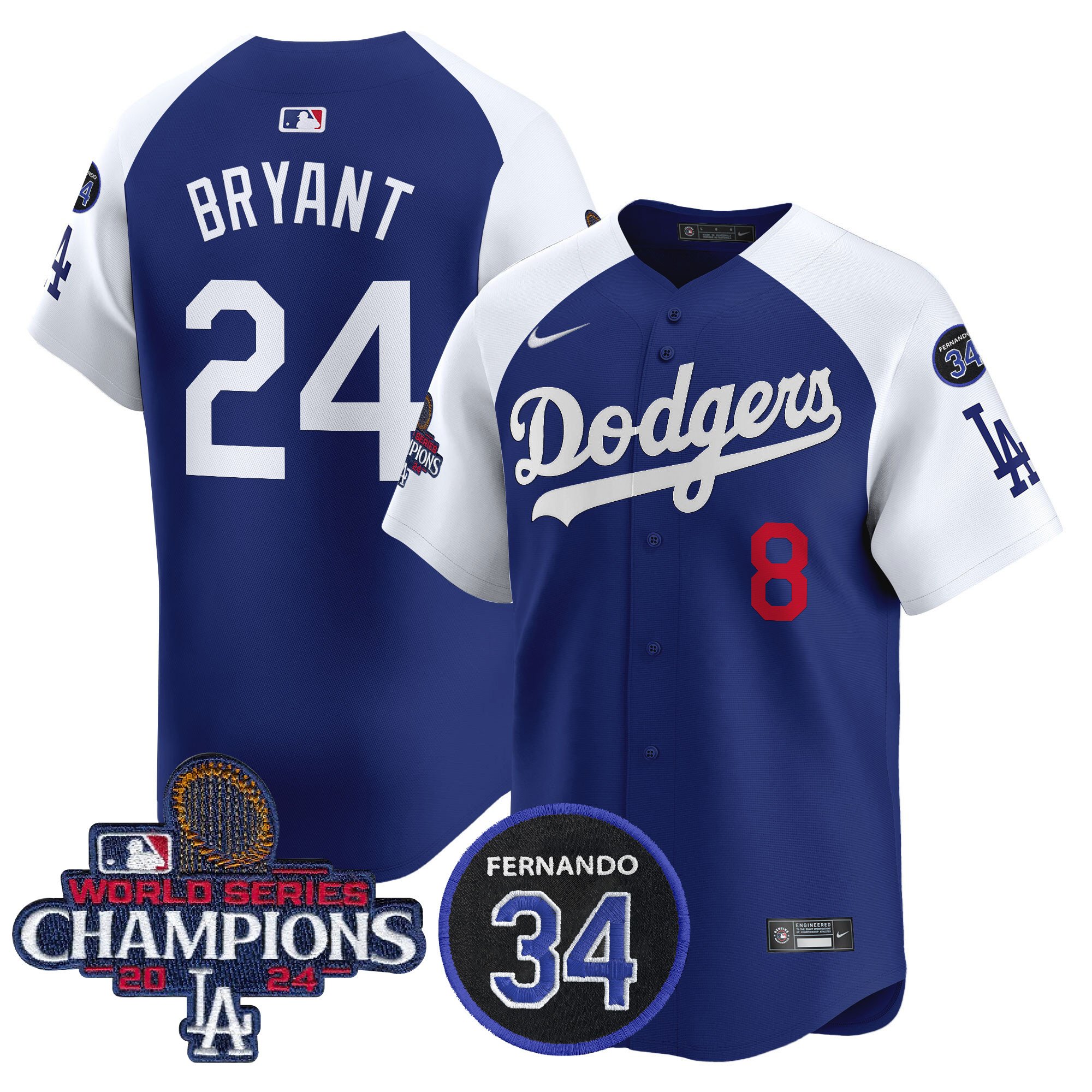Men's Dodgers 2024 World Series Champions Patch Vapor Premier Limited Jersey V2 - All Stitched