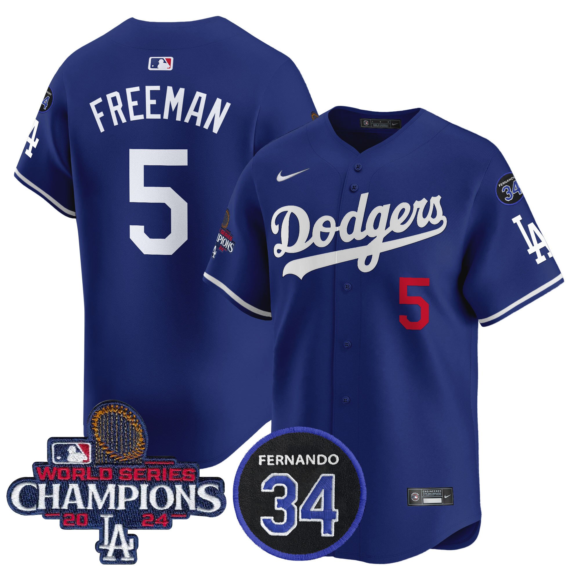 Men's Dodgers 2024 World Series Champions Patch Vapor Premier Limited Jersey V2 - All Stitched