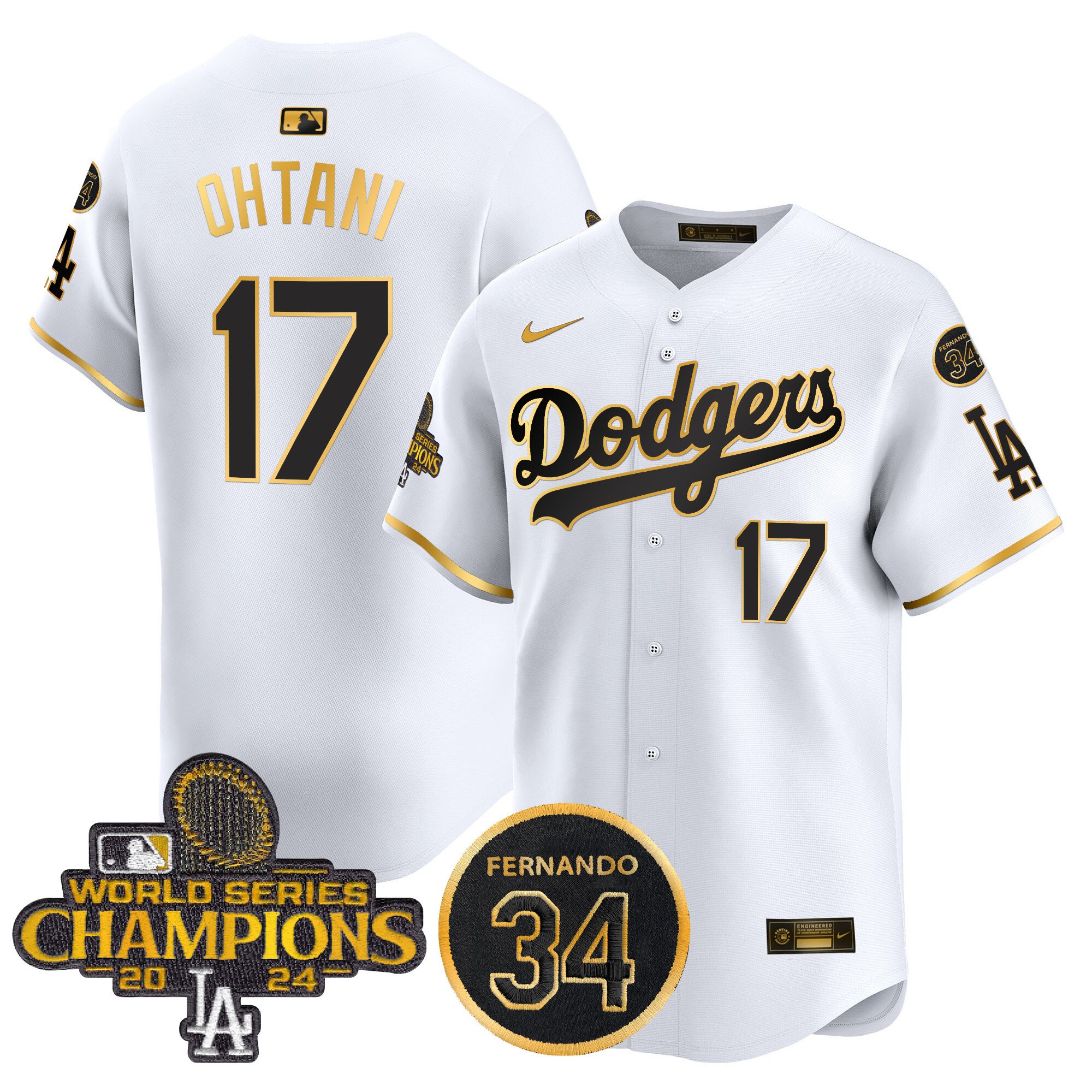 Men's Dodgers 2024 World Series Champions Patch Vapor Premier Limited Jersey V2 - All Stitched