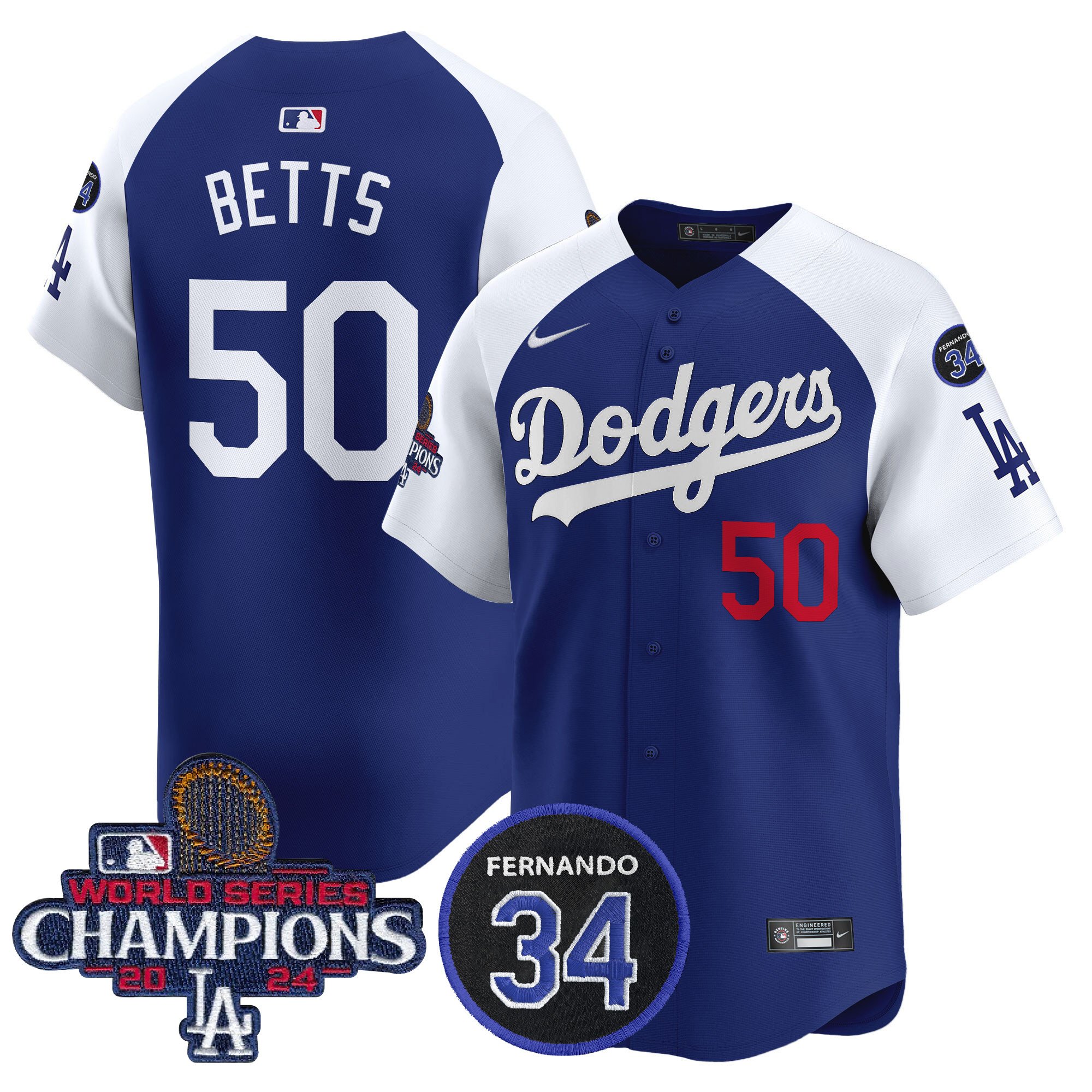 Men's Dodgers 2024 World Series Champions Patch Vapor Premier Limited Jersey V2 - All Stitched