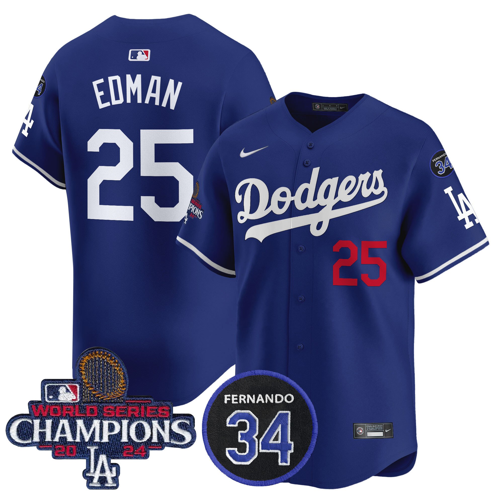 Men's Dodgers 2024 World Series Champions Patch Vapor Premier Limited Jersey V2 - All Stitched