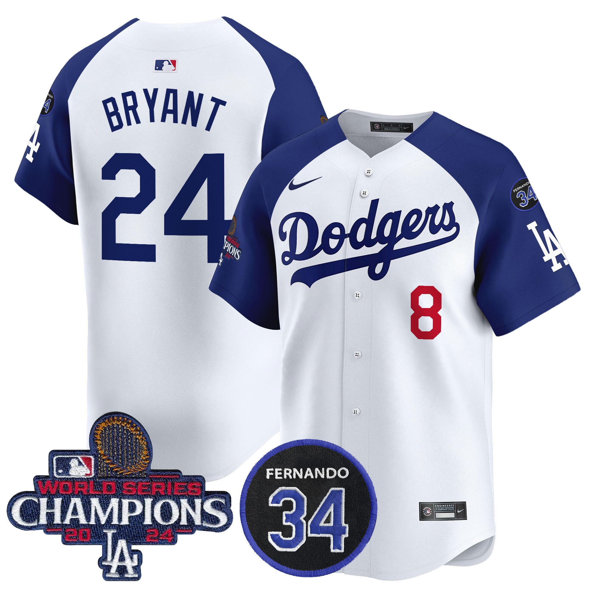 Men's Dodgers 2024 World Series Champions Patch Vapor Premier Limited Jersey V2 - All Stitched