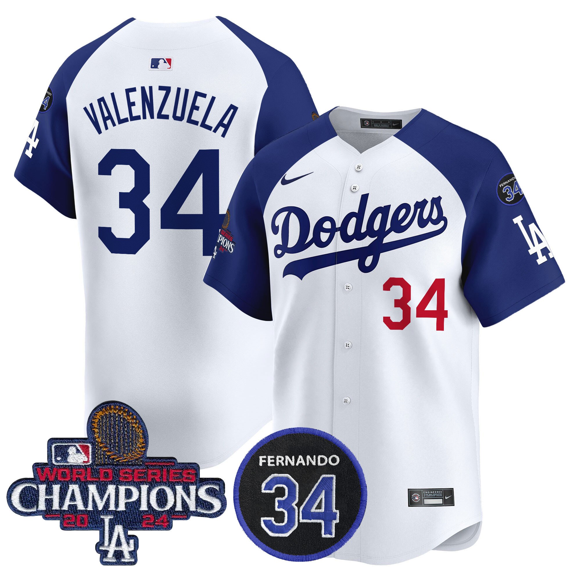 Men's Dodgers 2024 World Series Champions Patch Vapor Premier Limited Jersey V2 - All Stitched