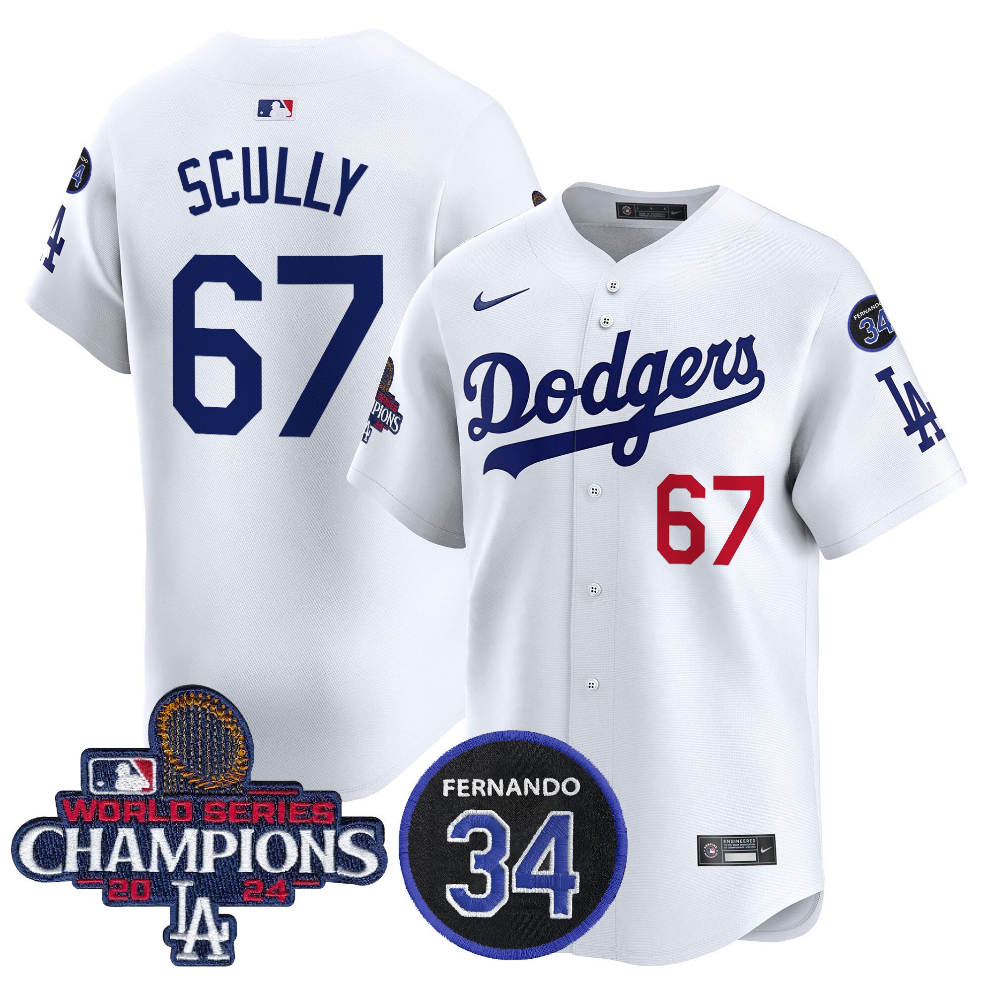 Men's Dodgers 2024 World Series Champions Patch Vapor Premier Limited Jersey V2 - All Stitched