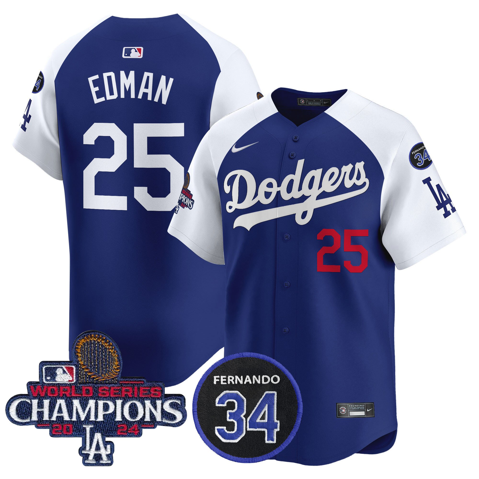 Men's Dodgers 2024 World Series Champions Patch Vapor Premier Limited Jersey V2 - All Stitched