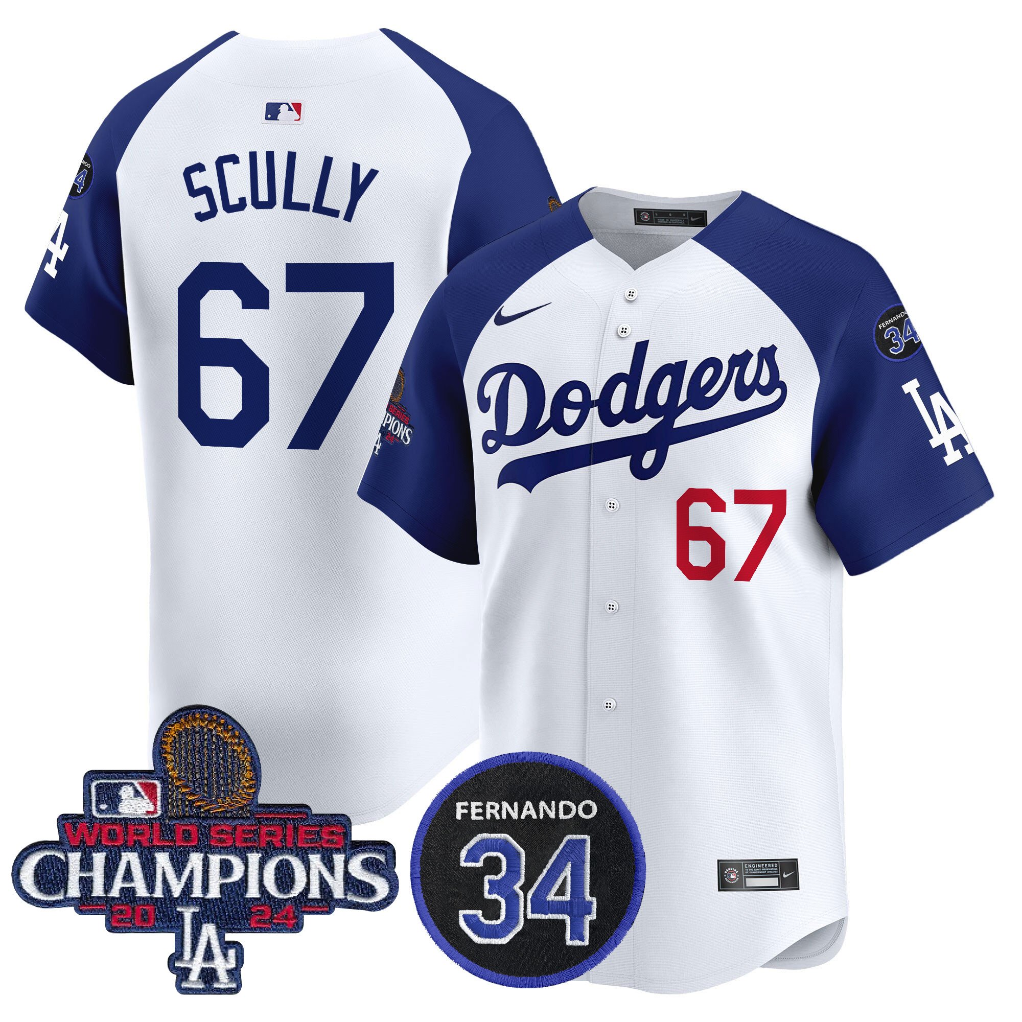 Men's Dodgers 2024 World Series Champions Patch Vapor Premier Limited Jersey V2 - All Stitched
