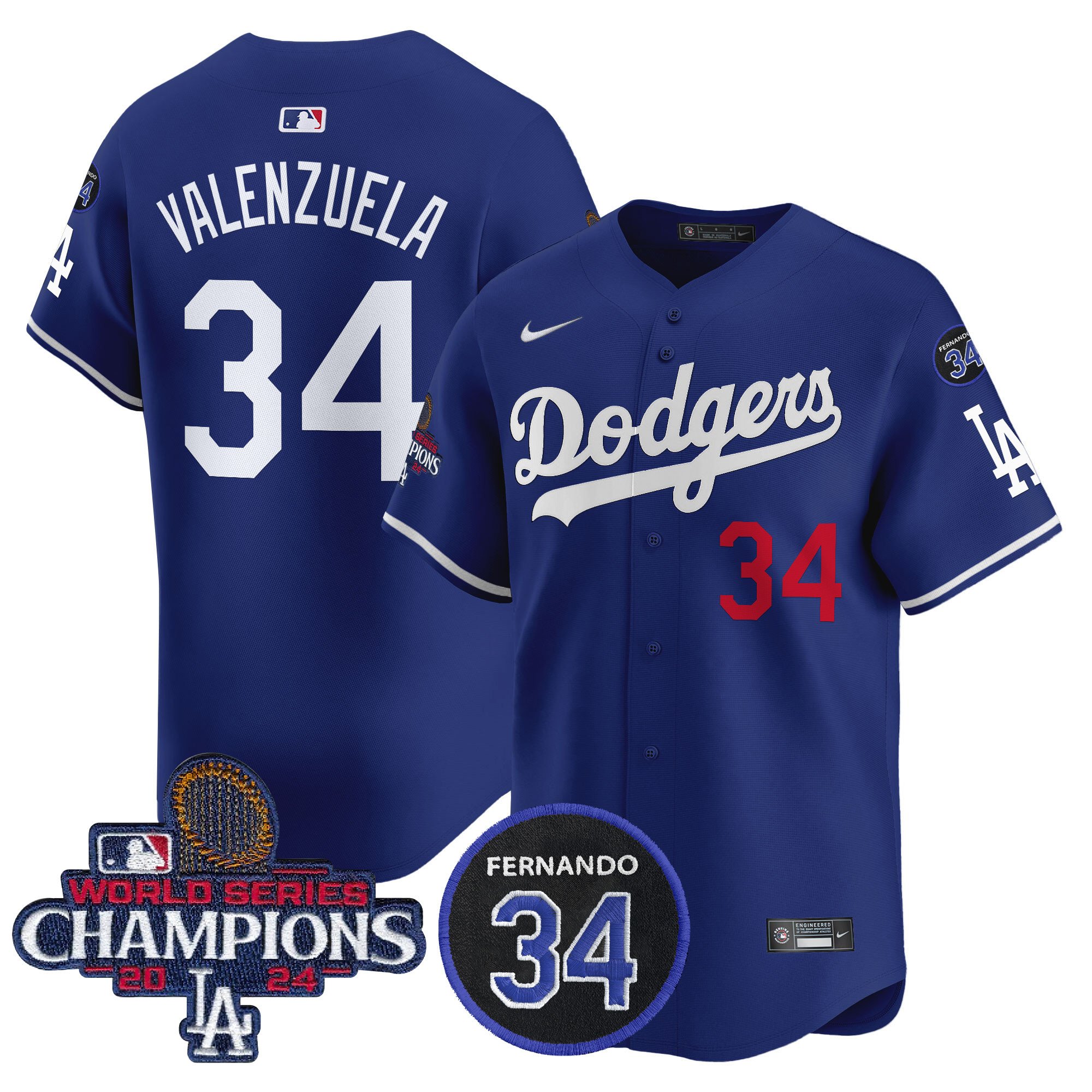 Men's Dodgers 2024 World Series Champions Patch Vapor Premier Limited Jersey V2 - All Stitched