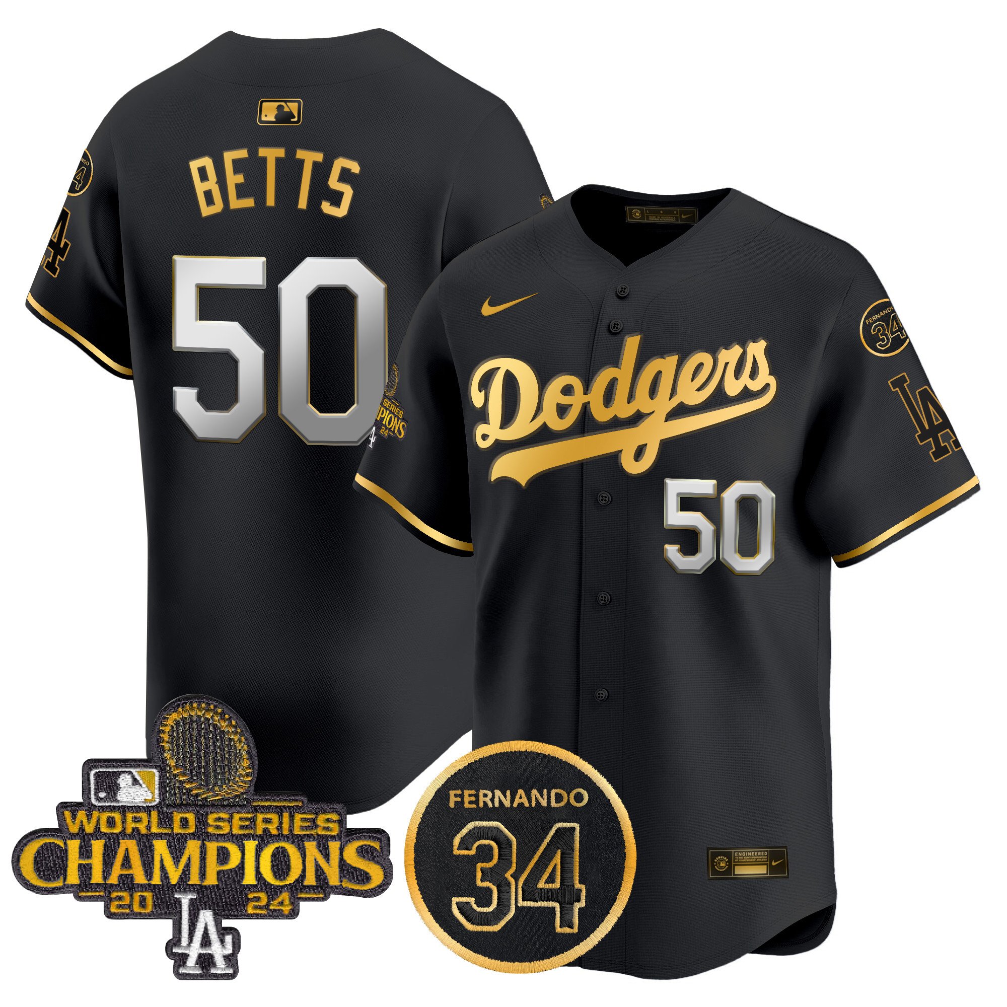 Men's Dodgers 2024 World Series Champions Patch Vapor Premier Limited Jersey V2 - All Stitched