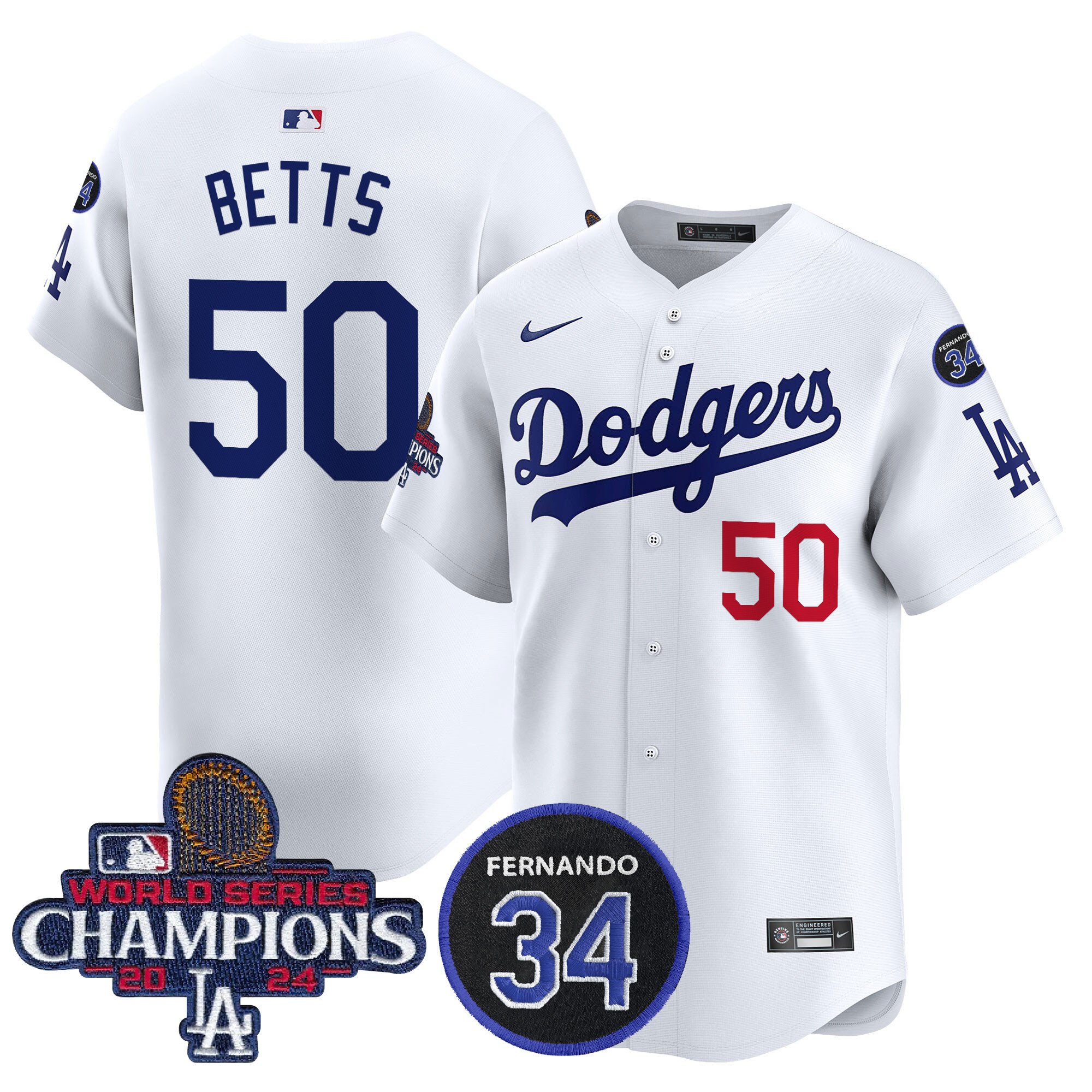Men's Dodgers 2024 World Series Champions Patch Vapor Premier Limited Jersey V2 - All Stitched