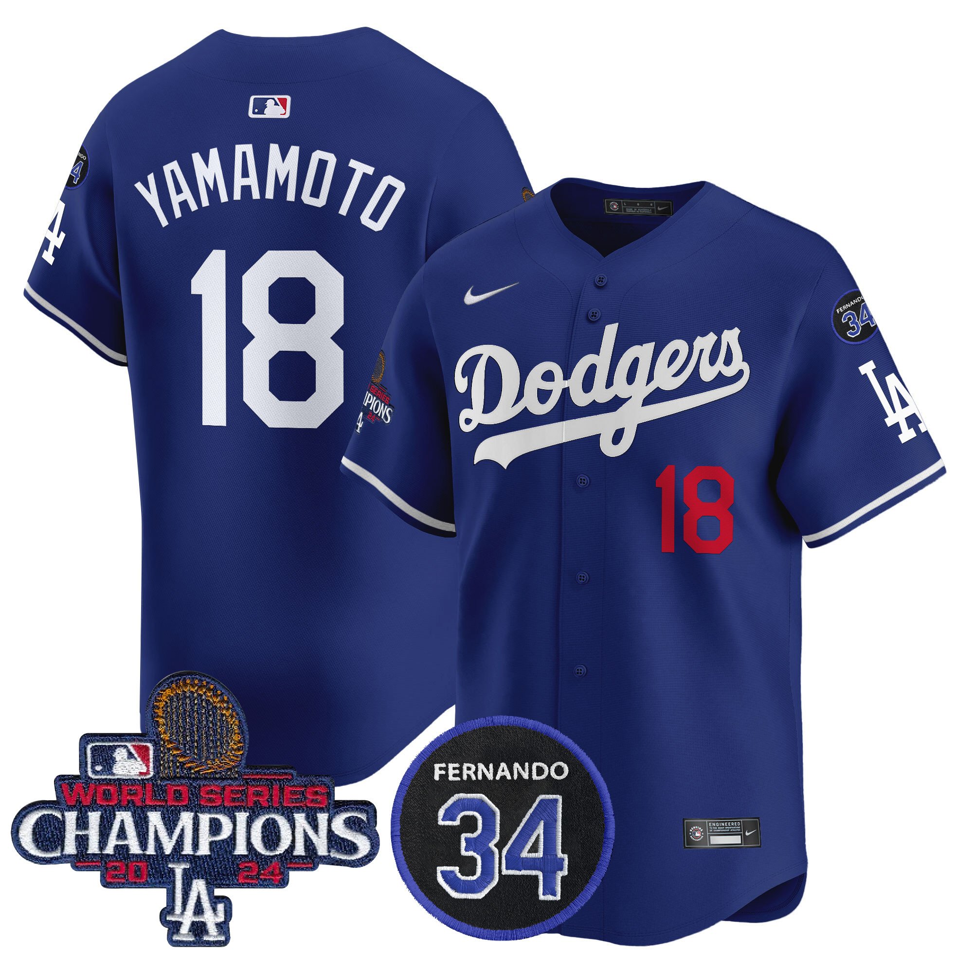 Men's Dodgers 2024 World Series Champions Patch Vapor Premier Limited Jersey V2 - All Stitched