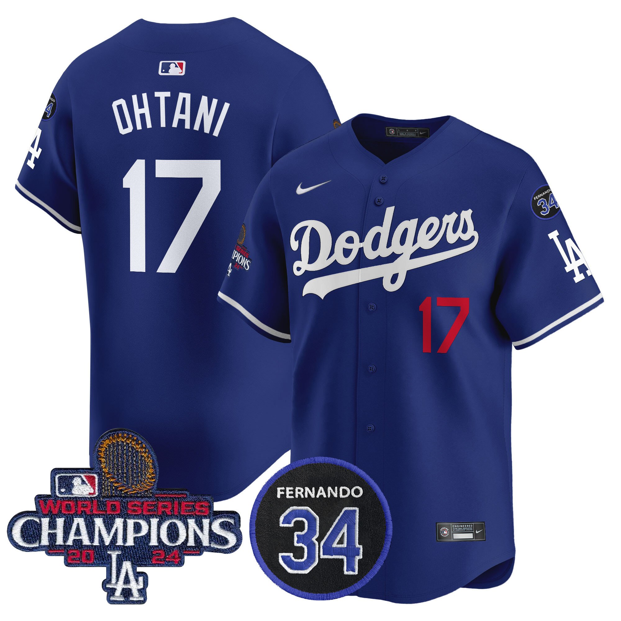 Men's Dodgers 2024 World Series Champions Patch Vapor Premier Limited Jersey V2 - All Stitched