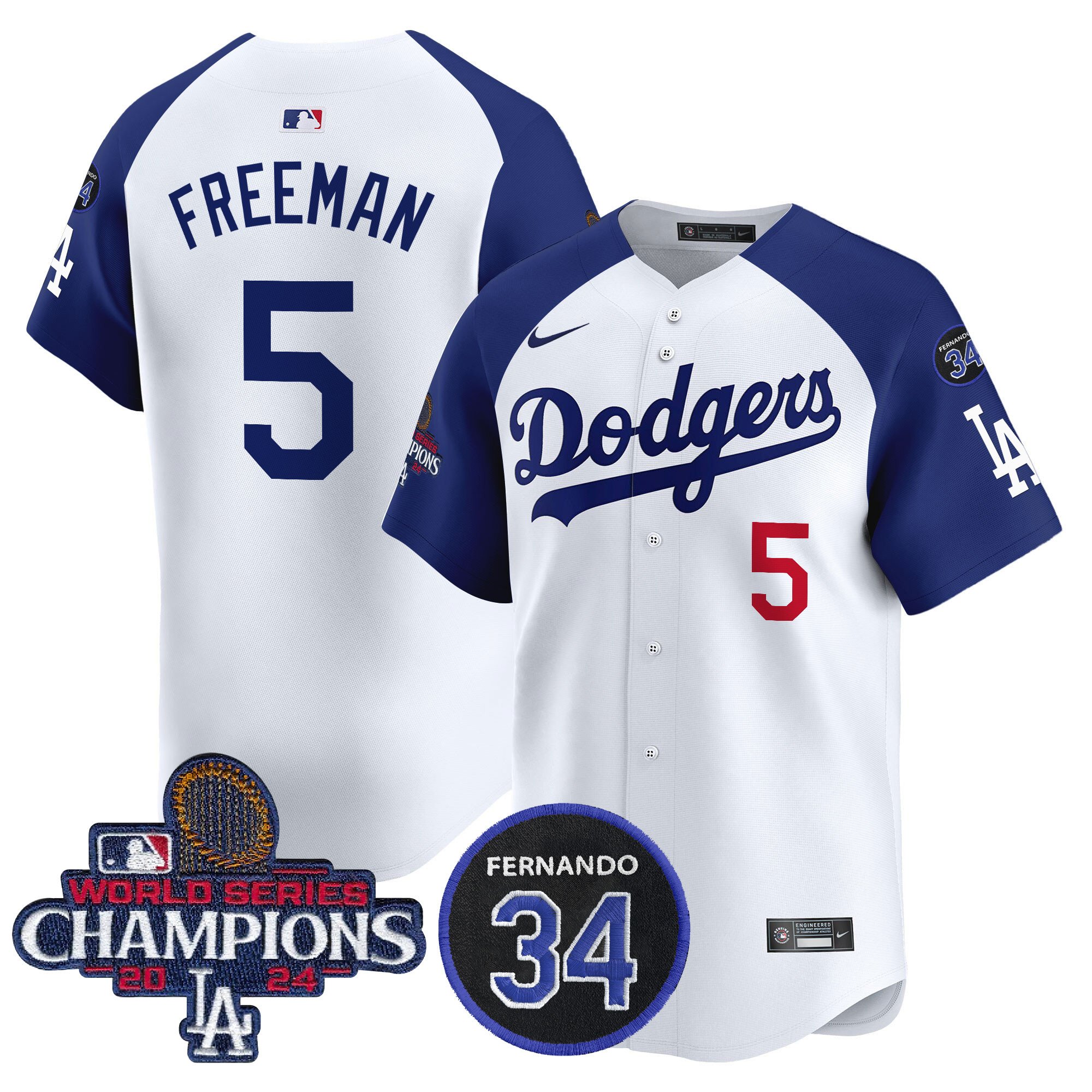 Men's Dodgers 2024 World Series Champions Patch Vapor Premier Limited Jersey V2 - All Stitched